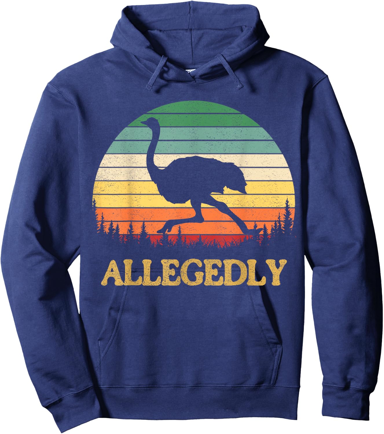 Allegedly Ostrich Shirt Gifts Men's Retro Classic Ostrich Lover Black Small Short Sleeve Classic Fit Pull On Straight Hem Hoodie - Hoodie | Navy