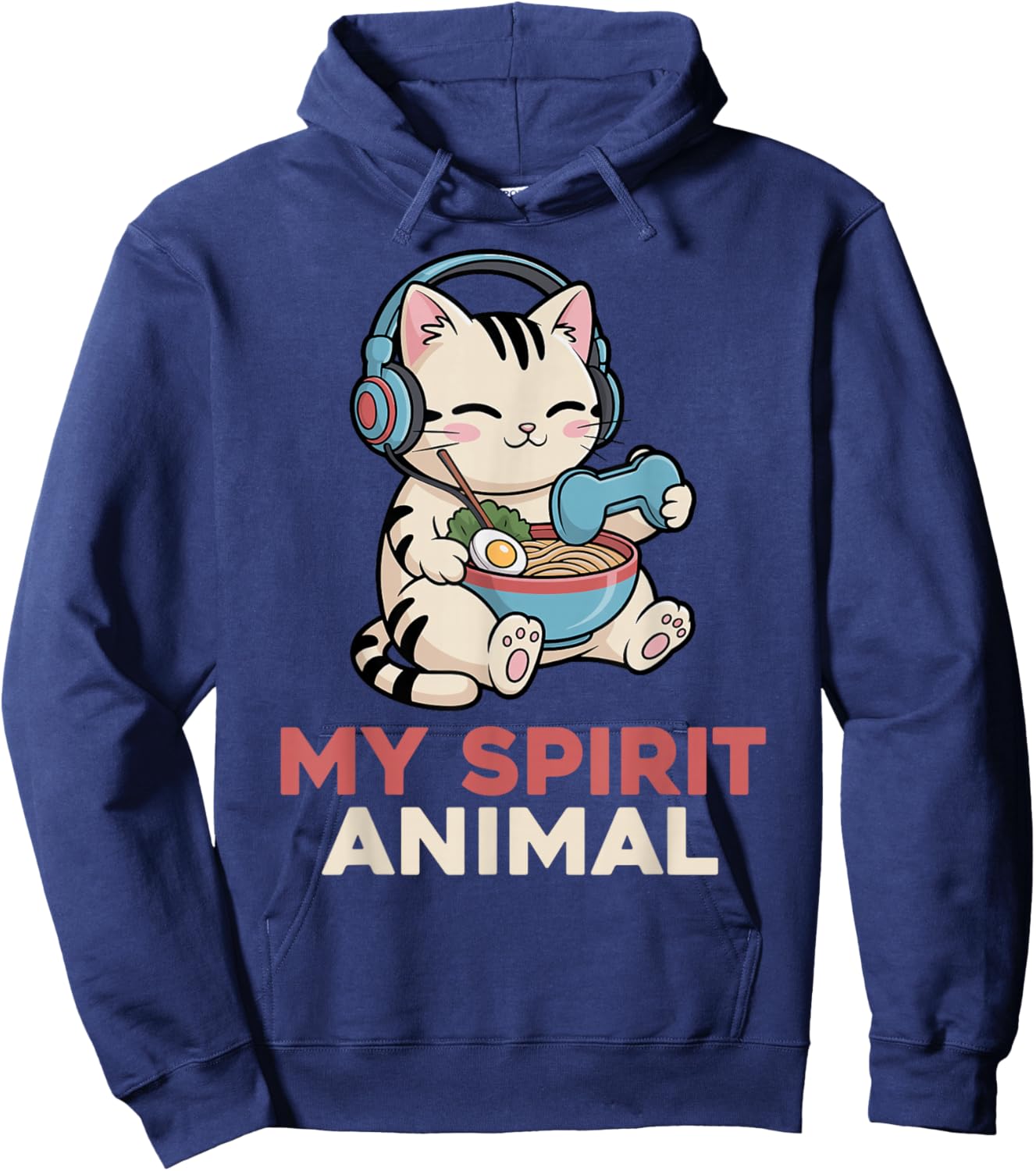 Gaming My Spirit Animal Kawaii Cat Ramen Funny Gamer Cat Hoodie - Hoodie | Navy