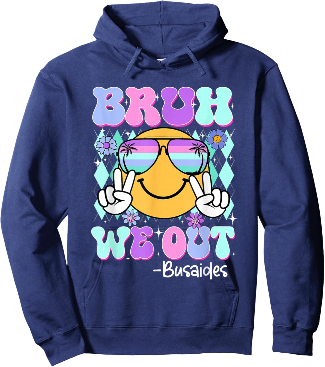 Retro Groovy Bruh We Out Bus Aides Last Day Of School Hoodie - Hoodie | Navy