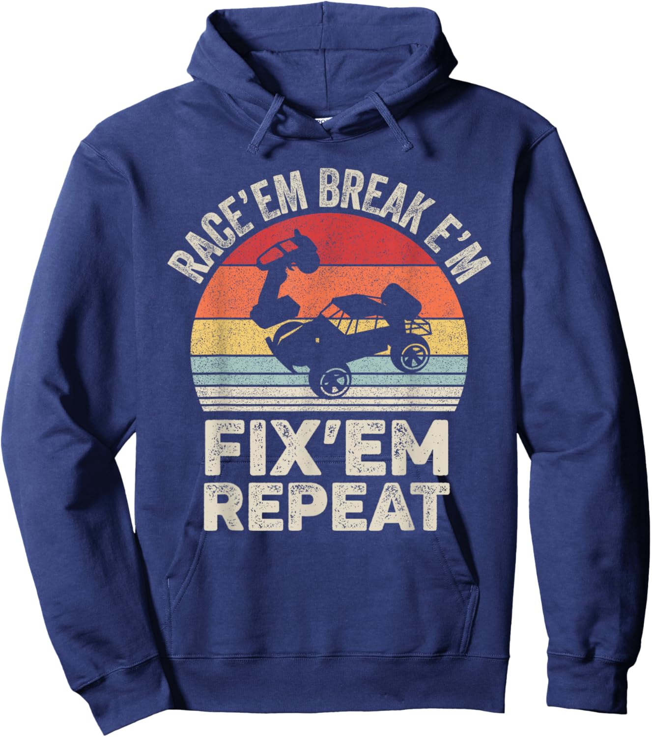 Vintage Race'Em Break'Em Fix'Em Repeat RC Car Remote Control Hoodie - Hoodie | Navy
