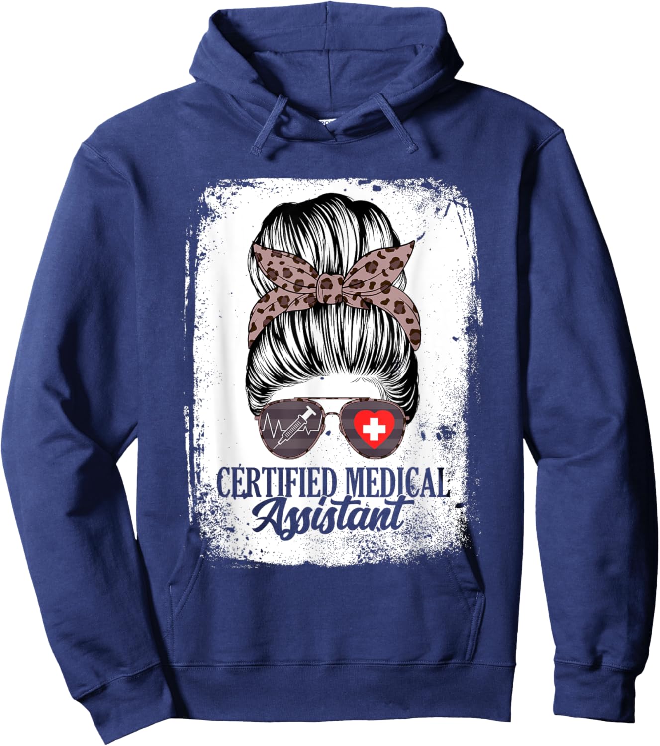 Certified Medical Assistant Messy Bun Healthcare Women Hoodie - Hoodie | Navy