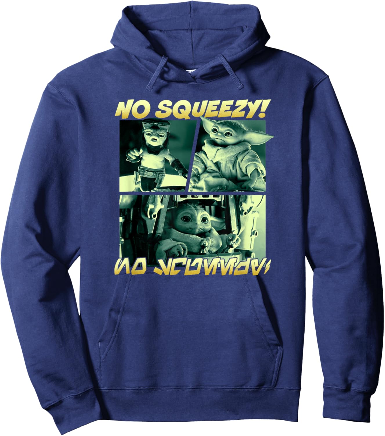 Star Wars: The Mandalorian No Squeezy! Retro Panels Poster Hoodie - Hoodie | Navy