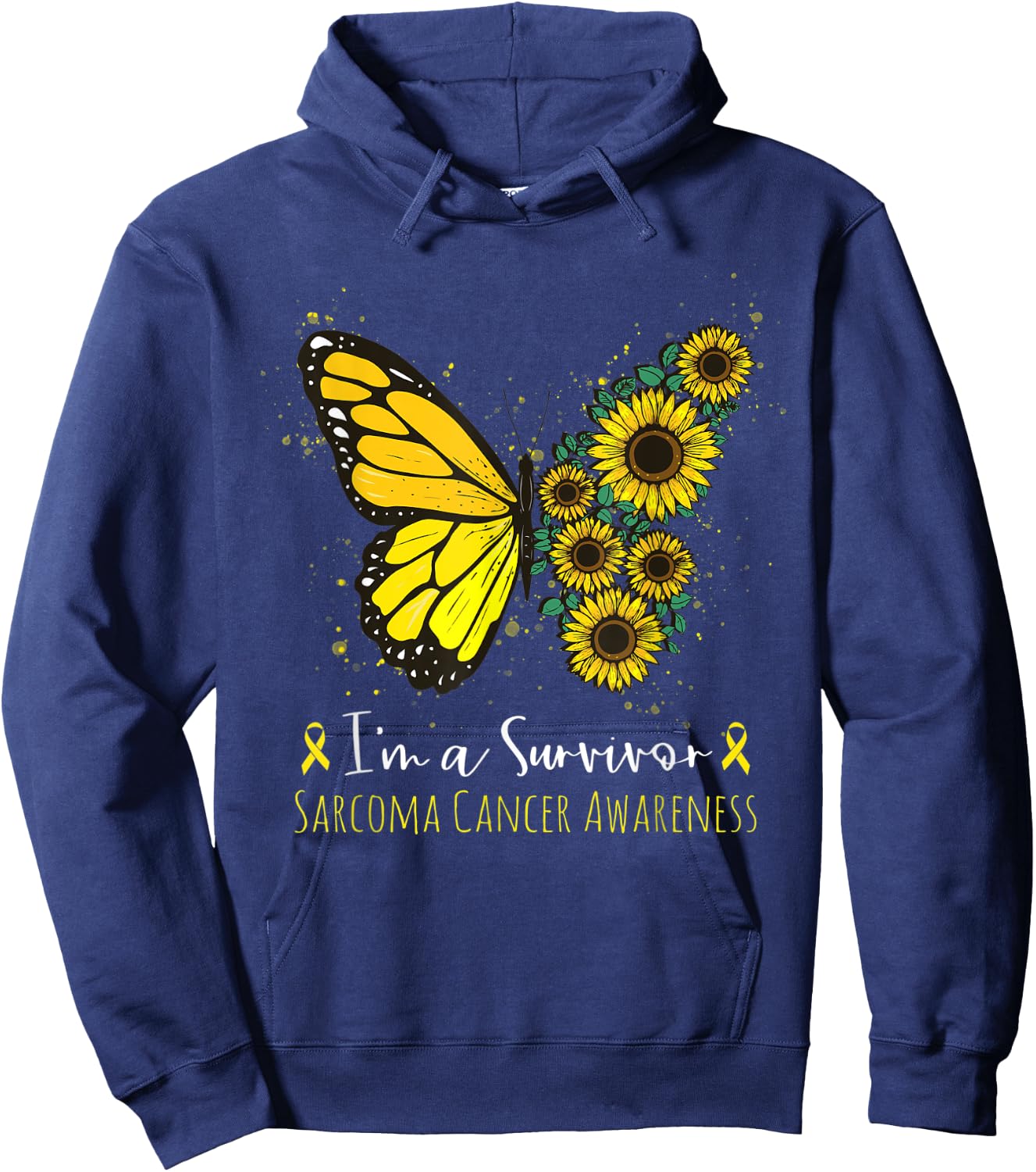 I'm Survivor Sarcoma Cancer Awareness Butterfly Sunflower Hoodie - Hoodie | Navy