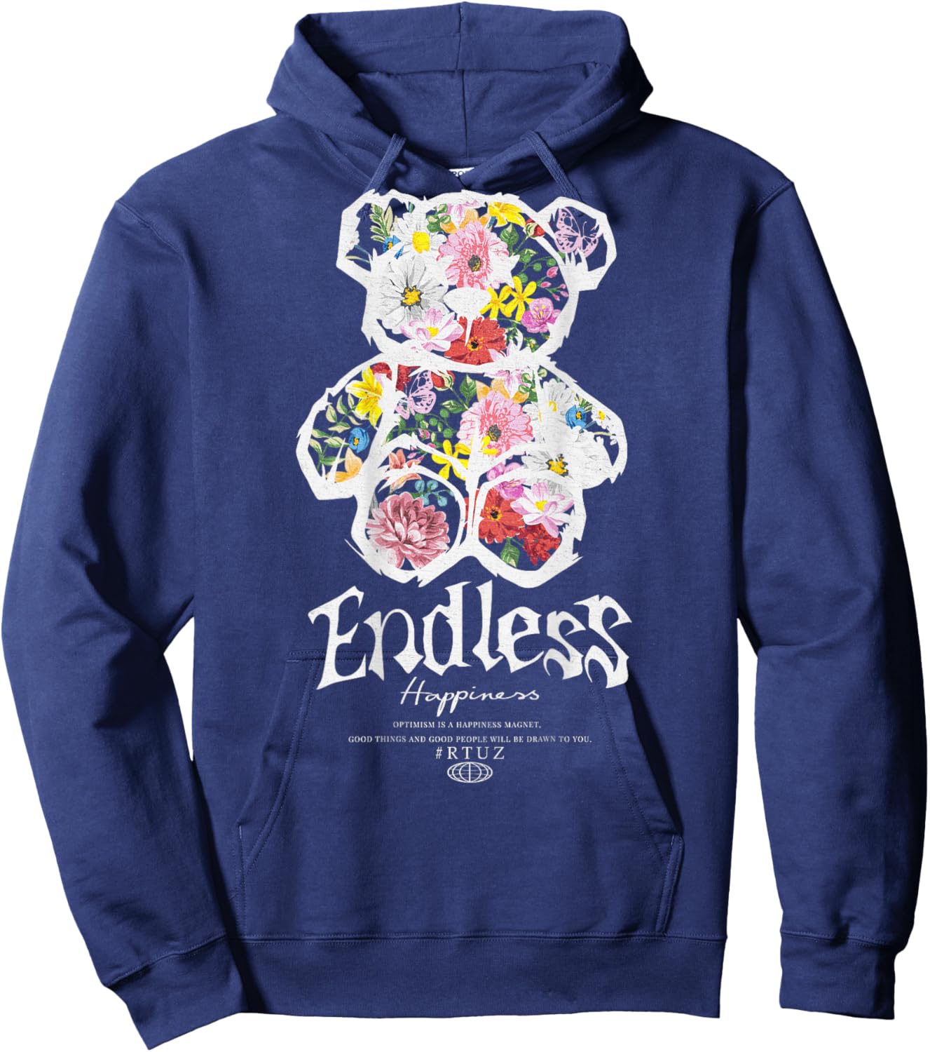 Hip Hop Vintage Edgy Urban Y2K Back Print Streetwear Teddy Hoodie - Hoodie | Navy
