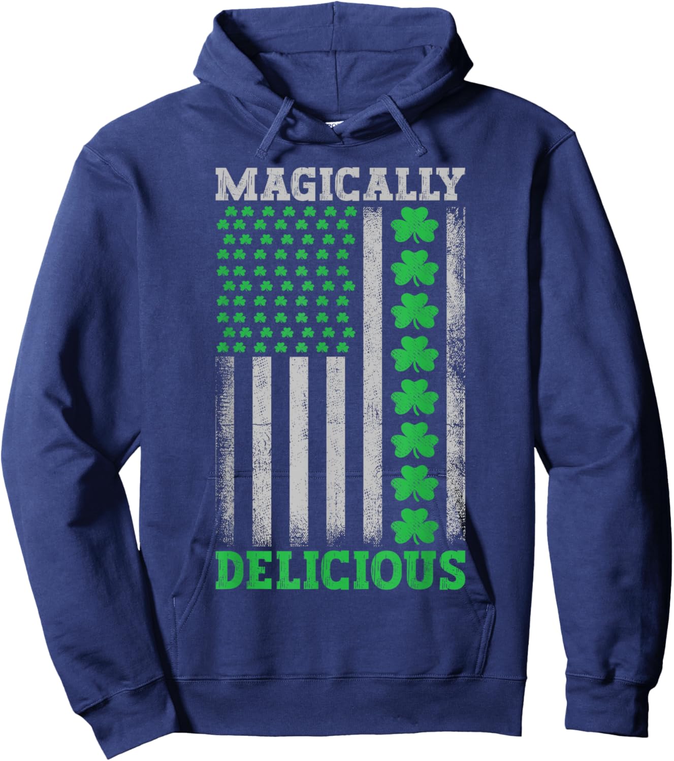 Magically Delicious Lucky Clover Distressed American Flag Kids Men Hoodie - Hoodie | Navy