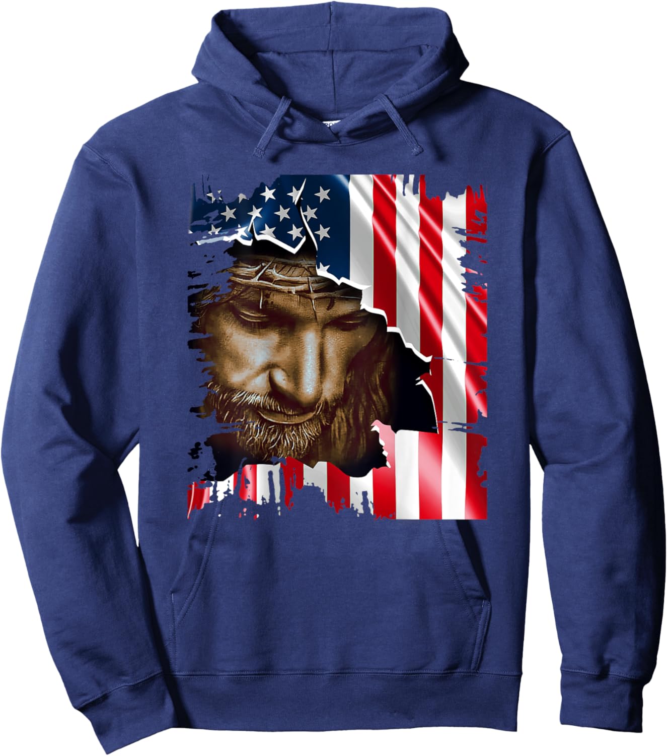 Jesus Christ American Flag US Pride Patriotic Christian Men Hoodie - Hoodie | Navy