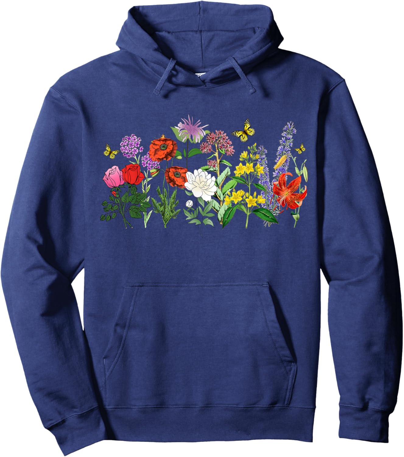 Women Wildflower Summer Flowers Blooming Floral Graphic Hoodie - Hoodie | Navy