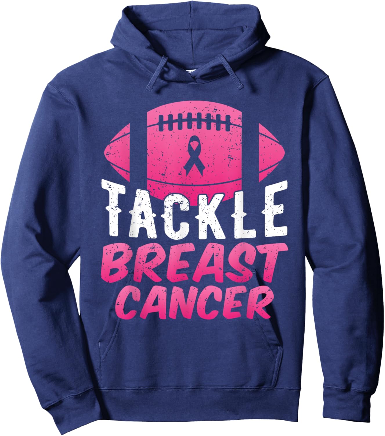 Tackle Breast Cancer Football Pink Ball Ribbon Awareness Hoodie - Hoodie | Navy