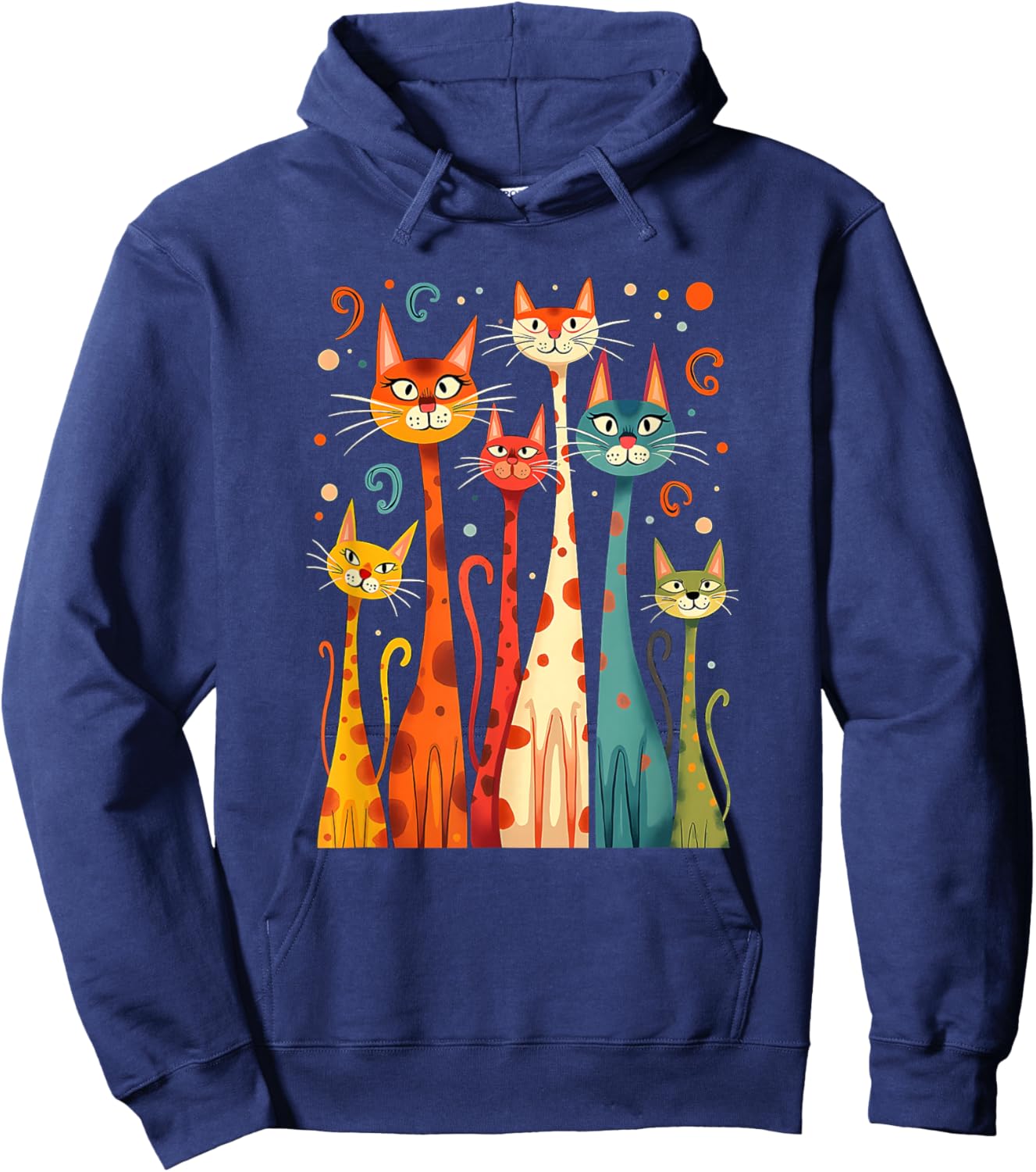 Cute Vintage Retro Mid-Century Long Neck Cats 50s 60s Style Hoodie - Hoodie | Navy