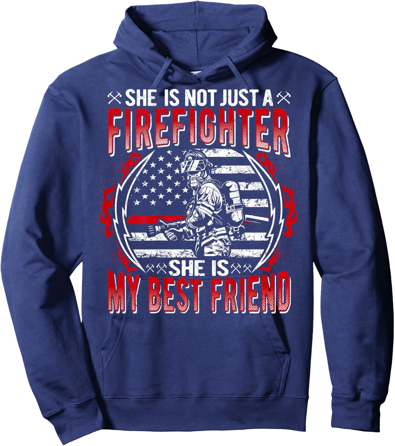 My Best Friend Is A Firefighter Thin Red Line US Flag Gifts Hoodie - Hoodie | Navy