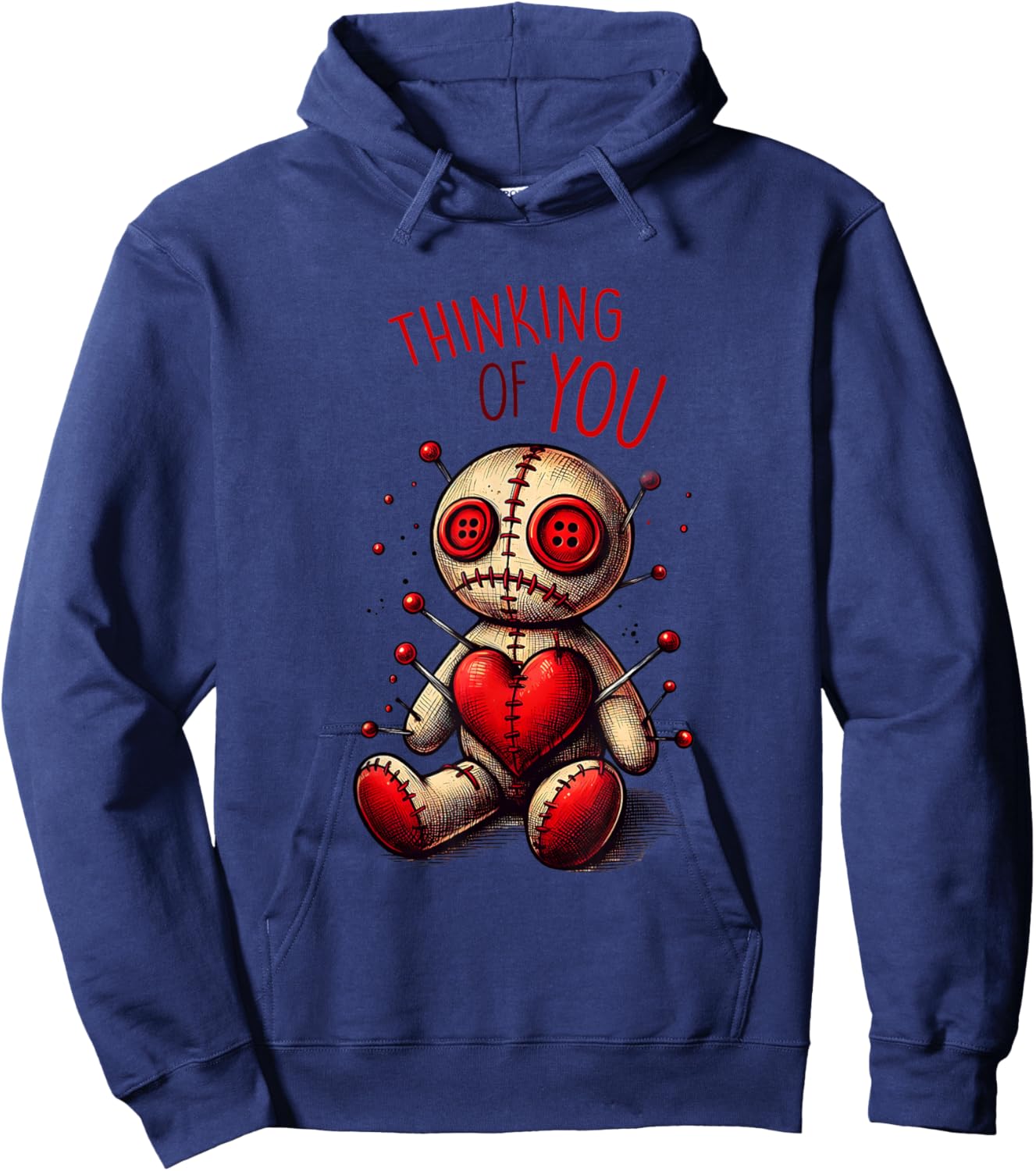 Thinking of You Voodoo Doll - Playful Dark Art Design Hoodie - Hoodie | Navy