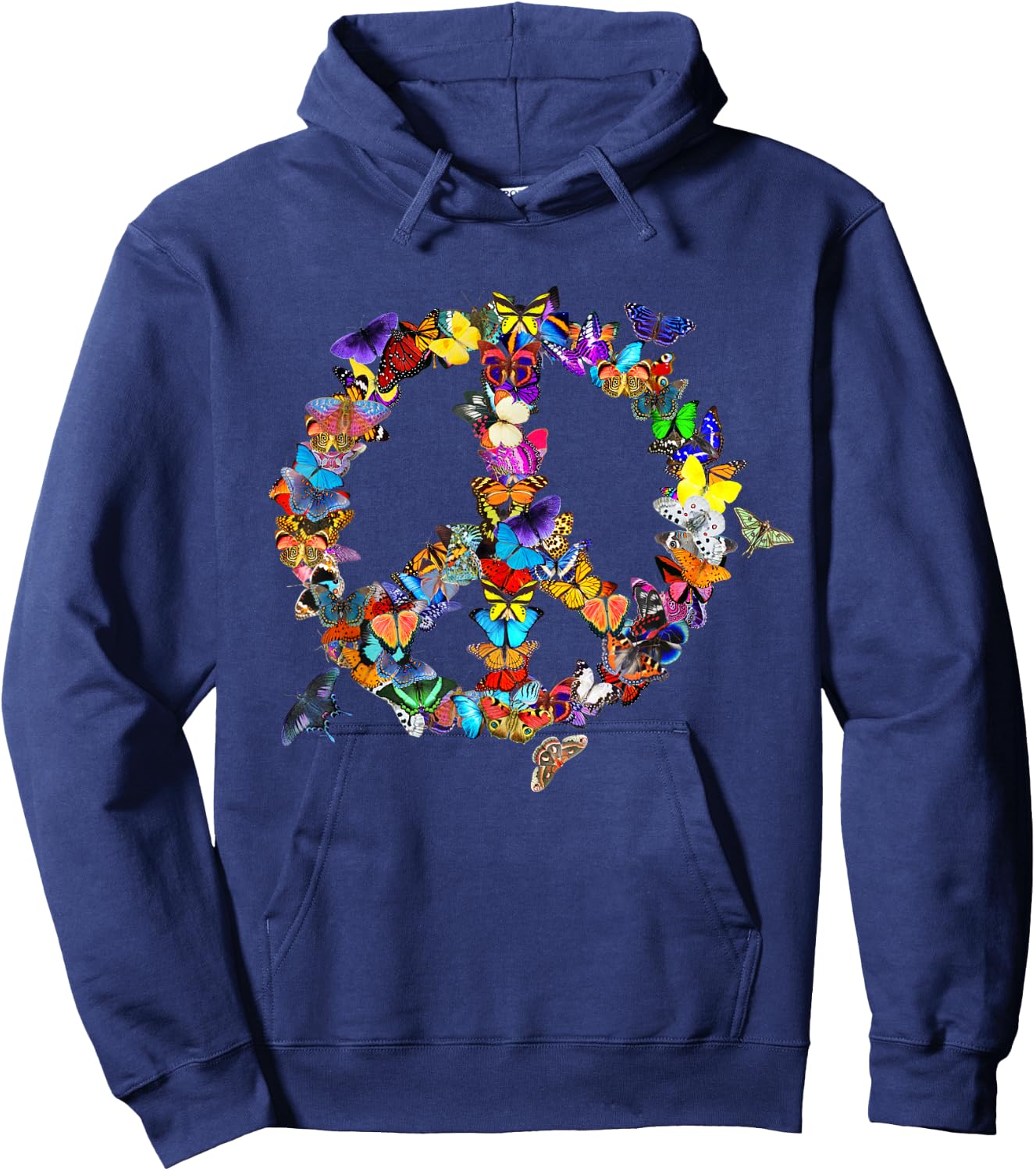 Butterfly Peace Sign Retro 60s 70s Colourful Hoodie - Hoodie | Navy