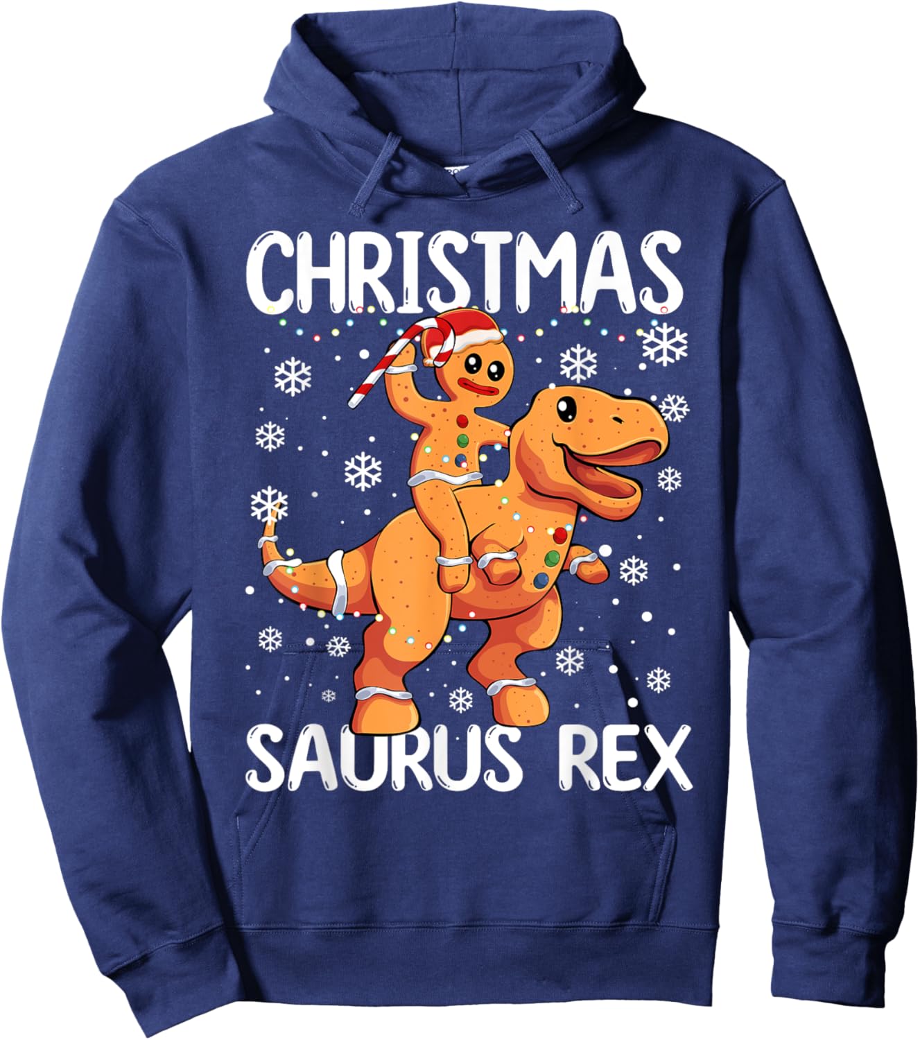 Christmas Saurus Rex Gingerbread Man Cookie TRex Boys Kids Hoodie - Hoodie | Navy