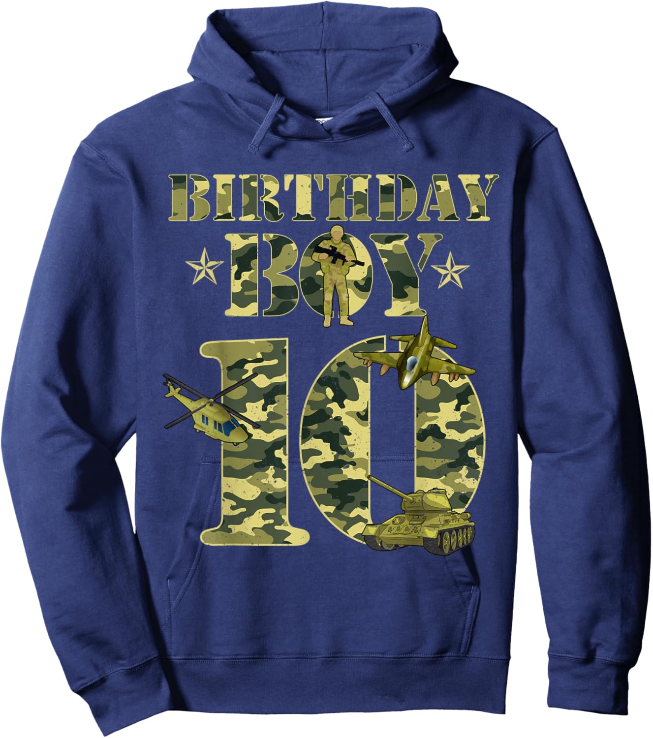 10th Birthday Military Themed Camo Boys 10 Yrs Old Soldier Hoodie - Hoodie | Navy