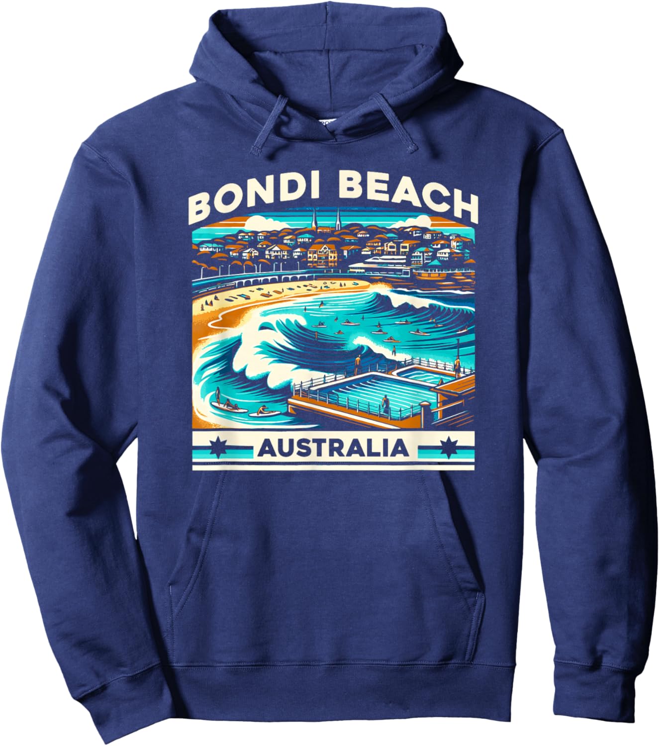 Borough & Bridge Bondi Beach Australia Classic Wave Graphic Hoodie - Hoodie | Navy
