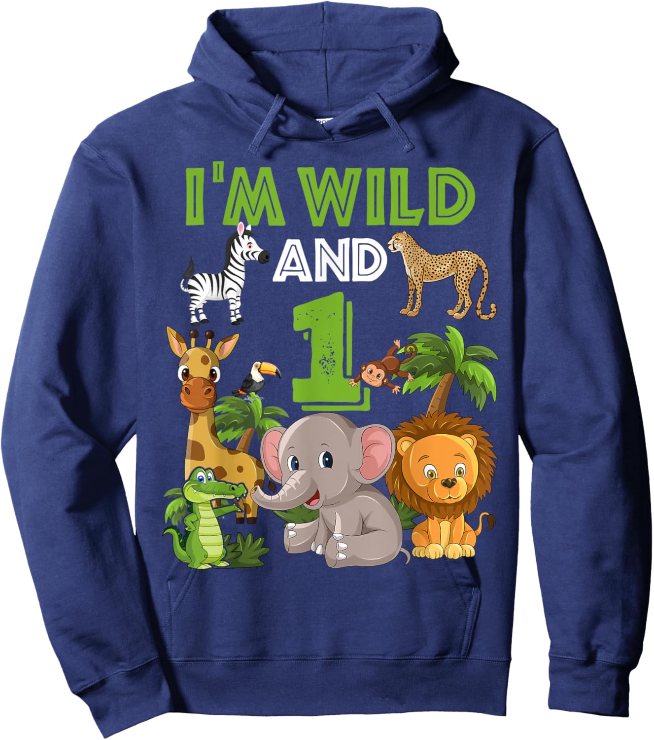 1 Year Old Zoo Birthday Shirt Safari Jungle Zoo Animal 1st Hoodie - Hoodie | Navy