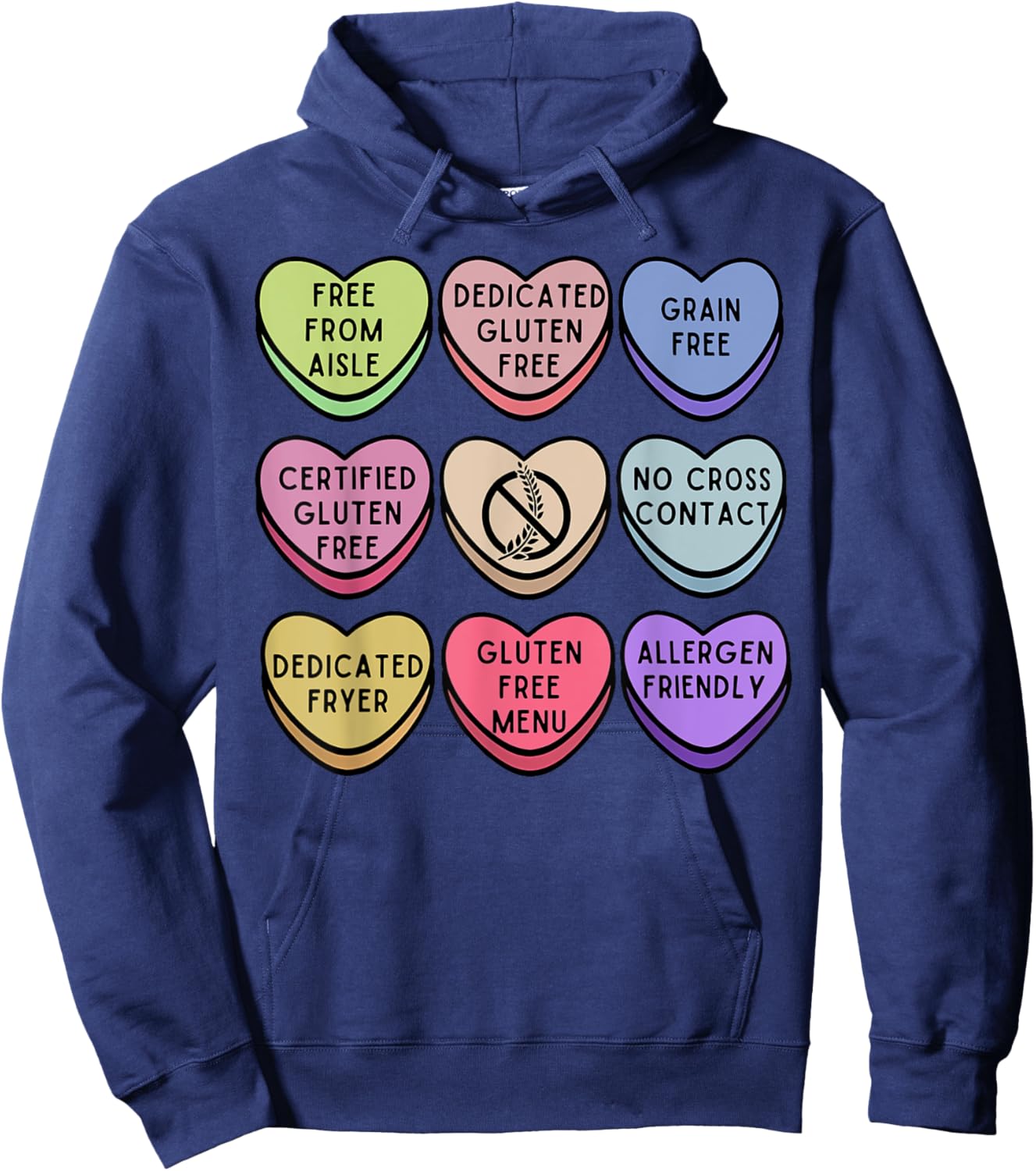 Gluten Free Celiac Valentines Hearts Candy Celiac Disease Hoodie - Hoodie | Navy