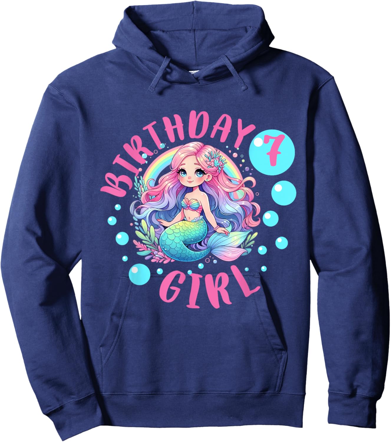 Cute Mermaid 7th Birthday Girl 7 Year Old Bday Mermaid Hoodie - Hoodie | Navy