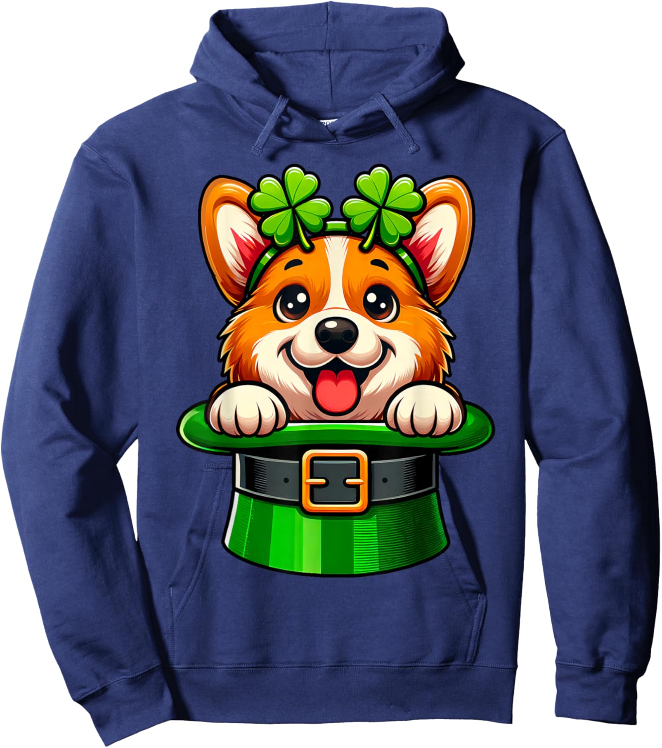Corgi St Patricks Day Leprechaun Shamrock Irish Corgi Lover Hoodie - Hoodie | Navy
