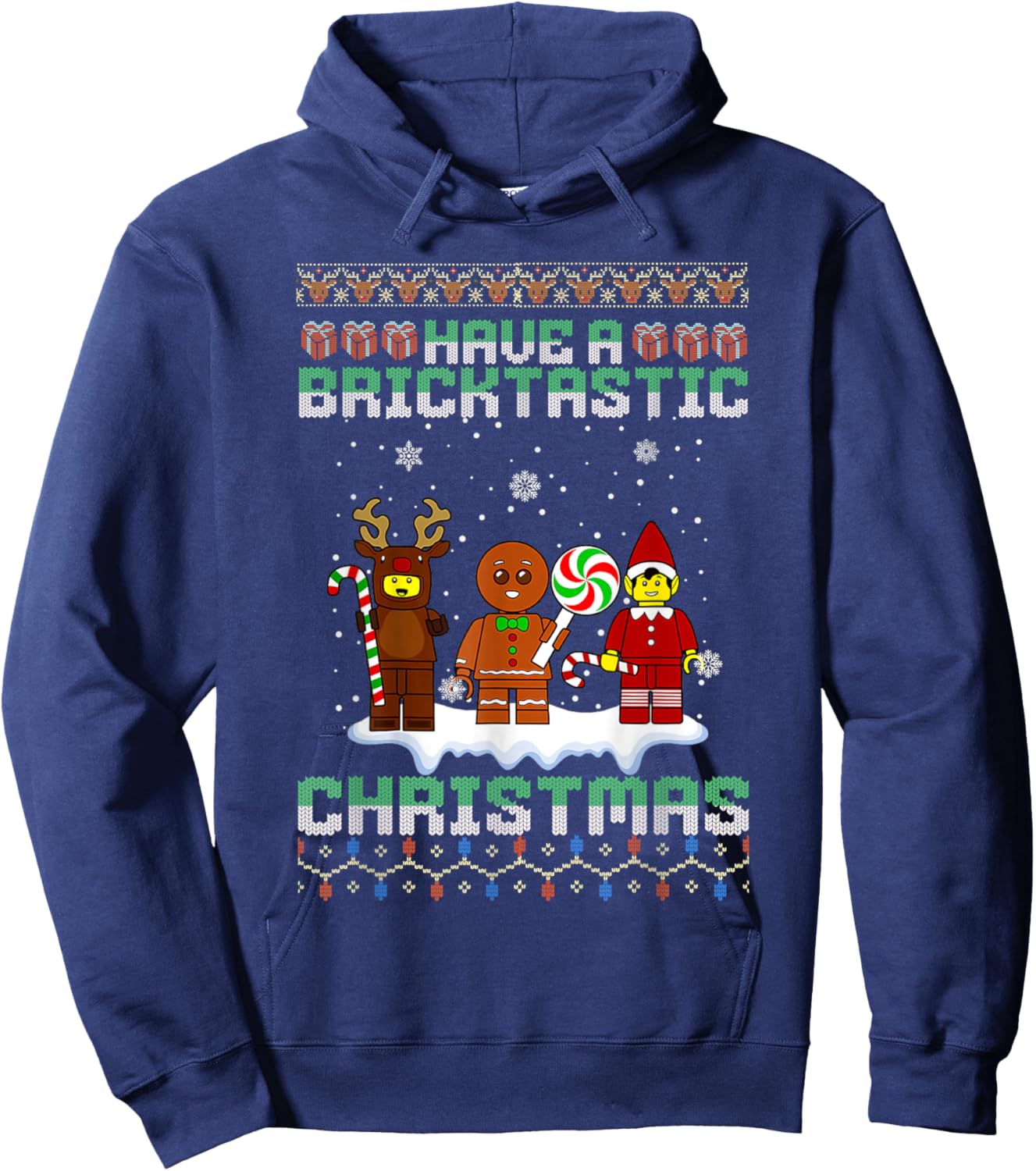Have A Bricktastic Christmas Building Bricks Ugly Sweater Hoodie - Hoodie | Navy