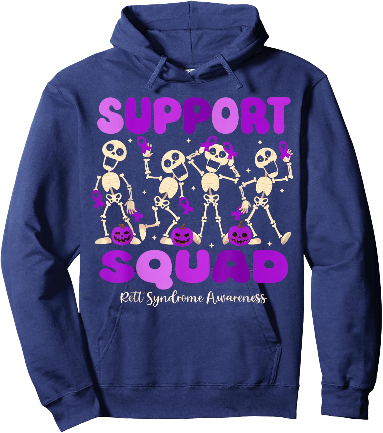 Funny Halloween Rett Syndrome Skeleton Support Squad Hoodie - Hoodie | Navy