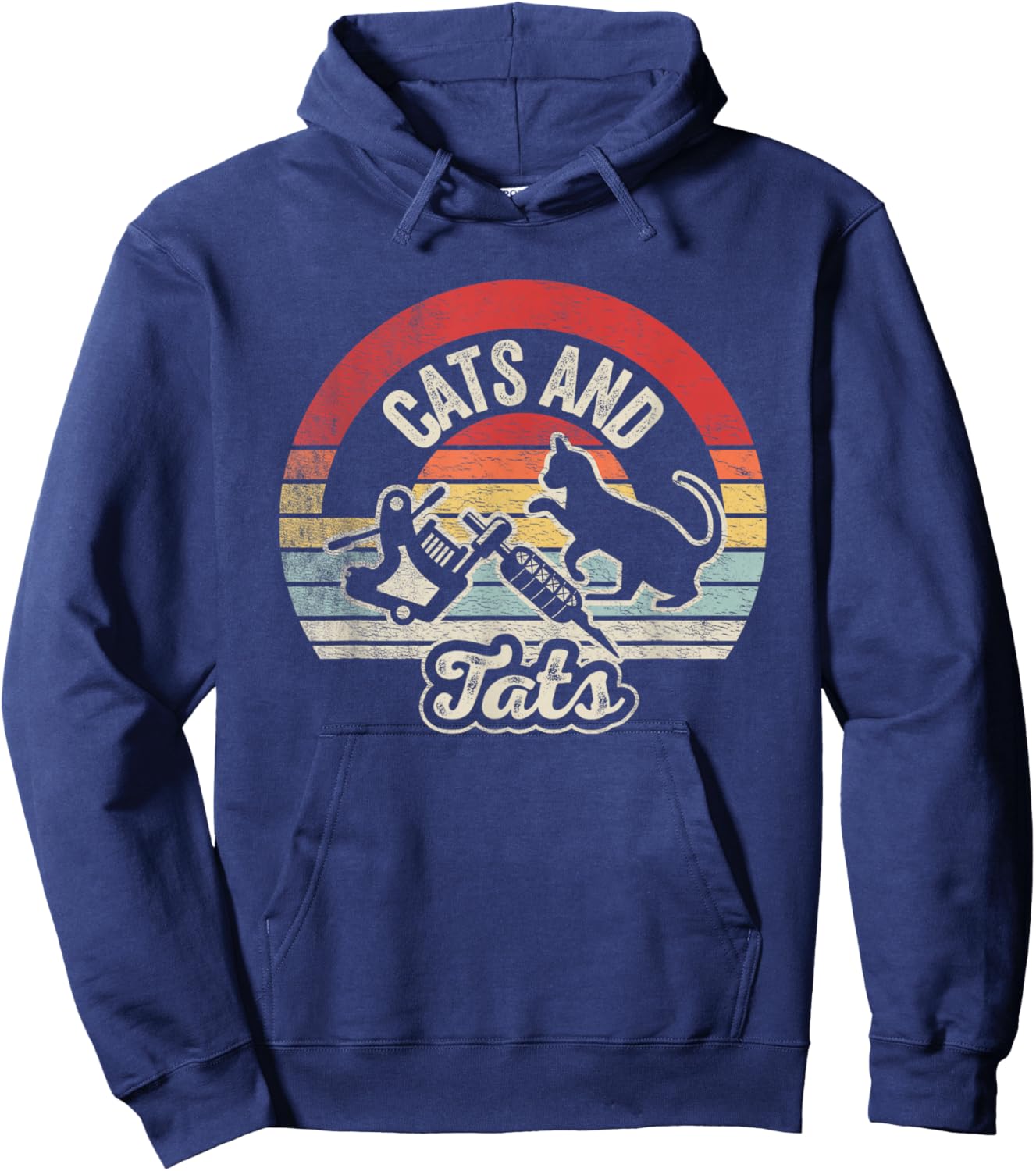 Vintage Cats and Tats Shirt Cat Tattoo Lover Cats & Tats Hoodie - Hoodie | Navy