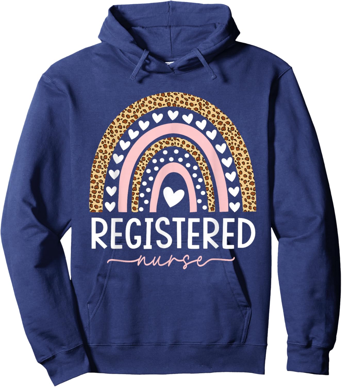 Women Registered Nurse RN Nursing Rainbow Leopard Nurse Day Hoodie - Hoodie | Navy