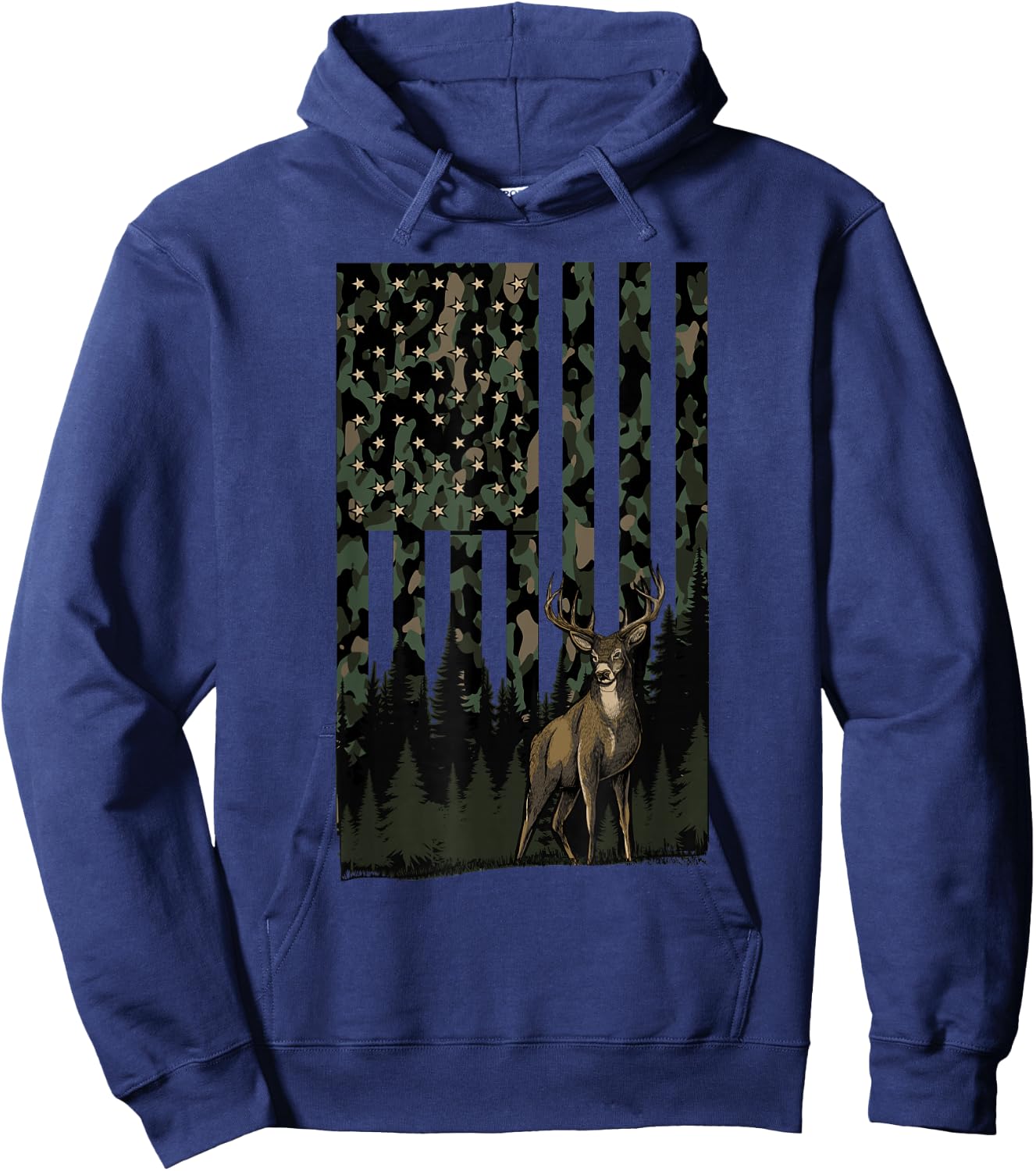 Camo Deer American Flag Graphic Hunting Gifts Men Dad Boys Hoodie - Hoodie | Navy