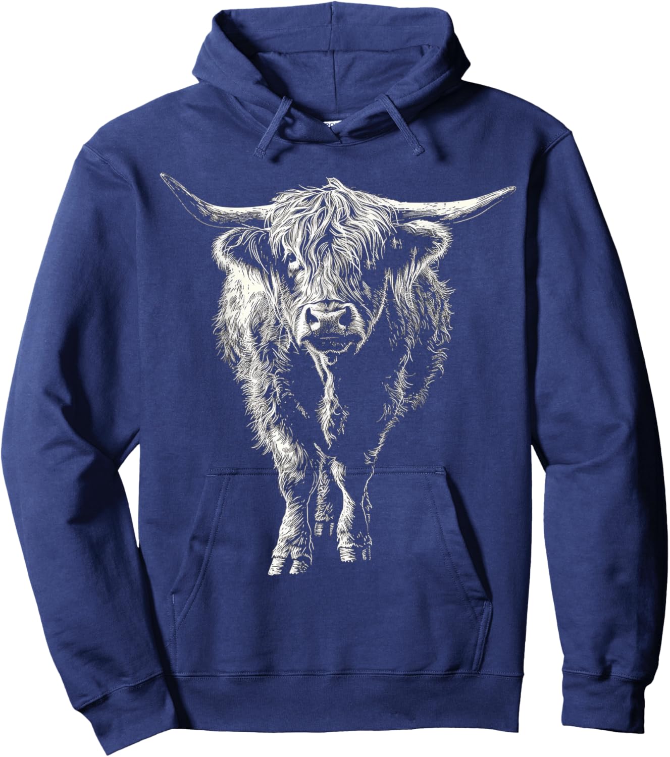 Highland Cow Drawing Art Farm Animal Graphic Highland Cow Hoodie - Hoodie | Navy