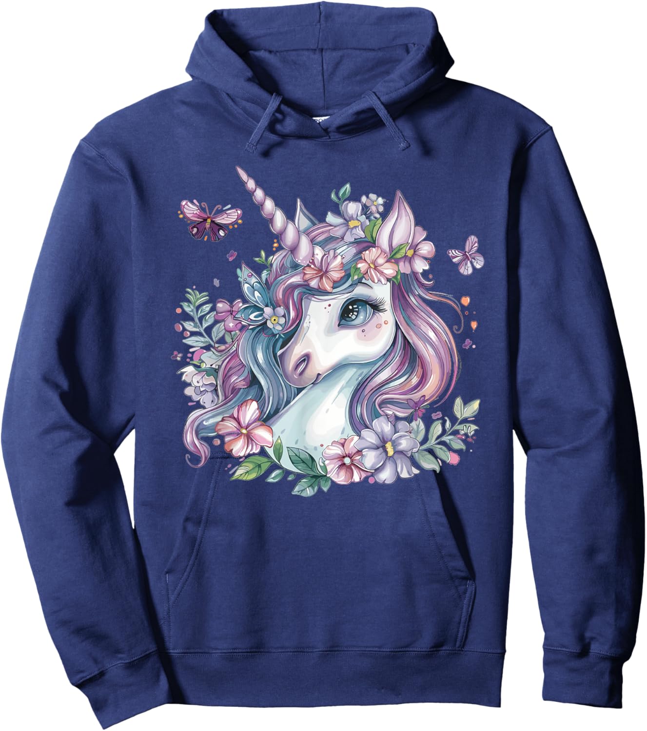 Cute Unicorn With Flowers I Kids Unicorn Hoodie - Hoodie | Navy