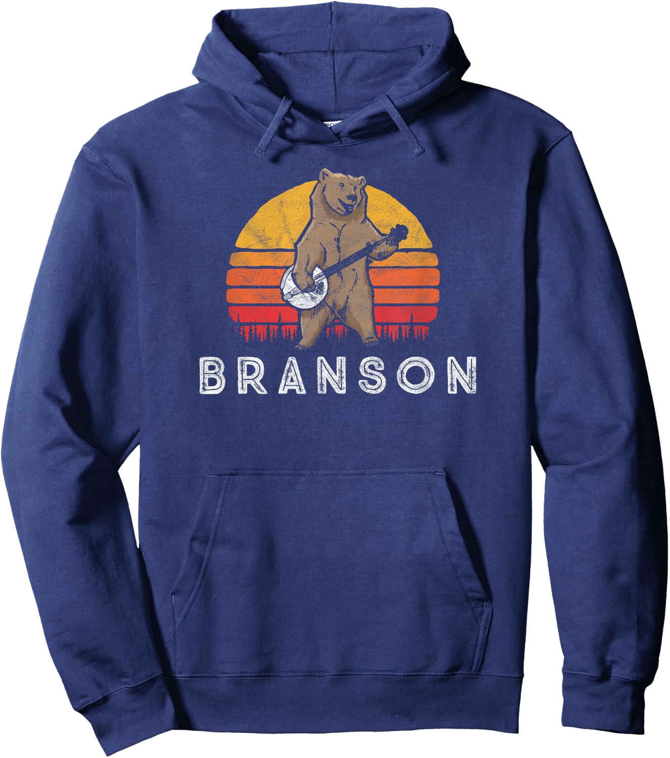 Branson Missouri Bluegrass Banjo Bear Funny Retro Hoodie - Hoodie | Navy