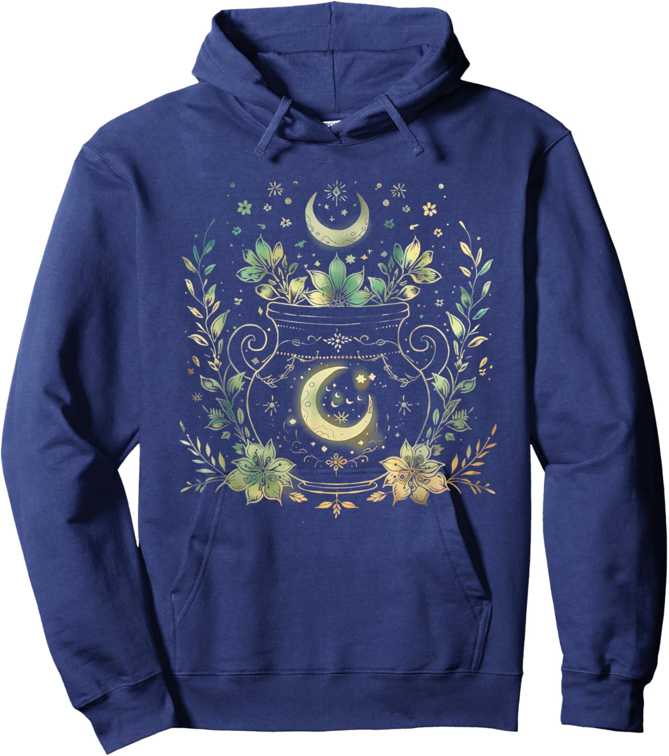 Vintage Witchy Wicca Witch Cauldron Crescent Moon Witchcraft Hoodie - Hoodie | Navy