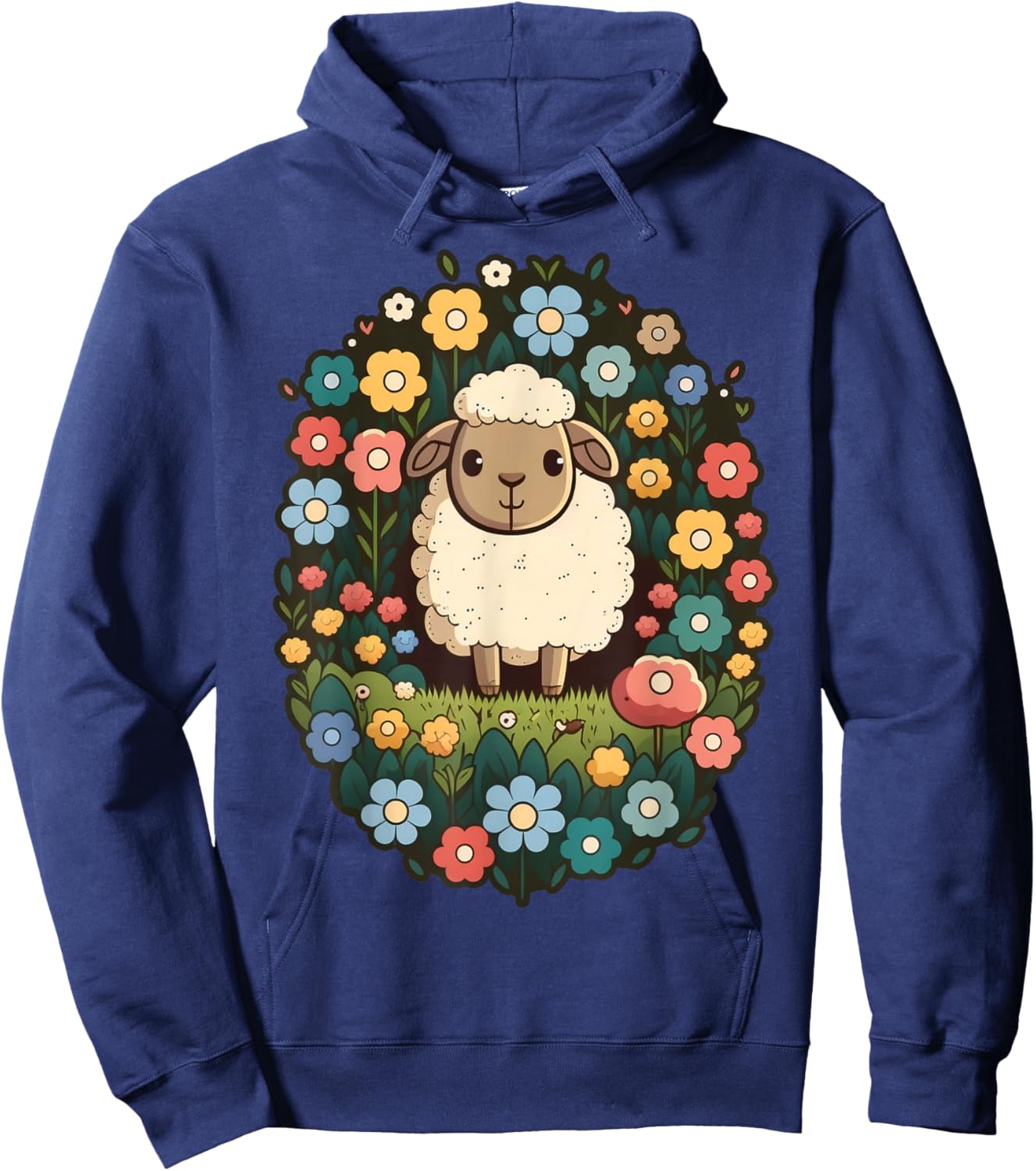 Cute Flower Sheep on summer Floral Sheep Hoodie - Hoodie | Navy