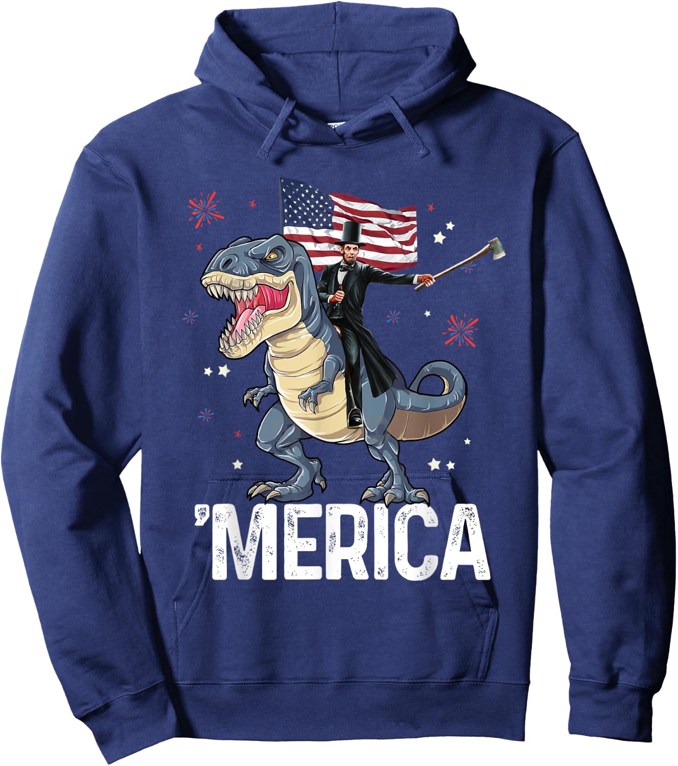 American President Lincoln T-Rex Dinosaur Flag Patriotic Hoodie - Hoodie | Navy