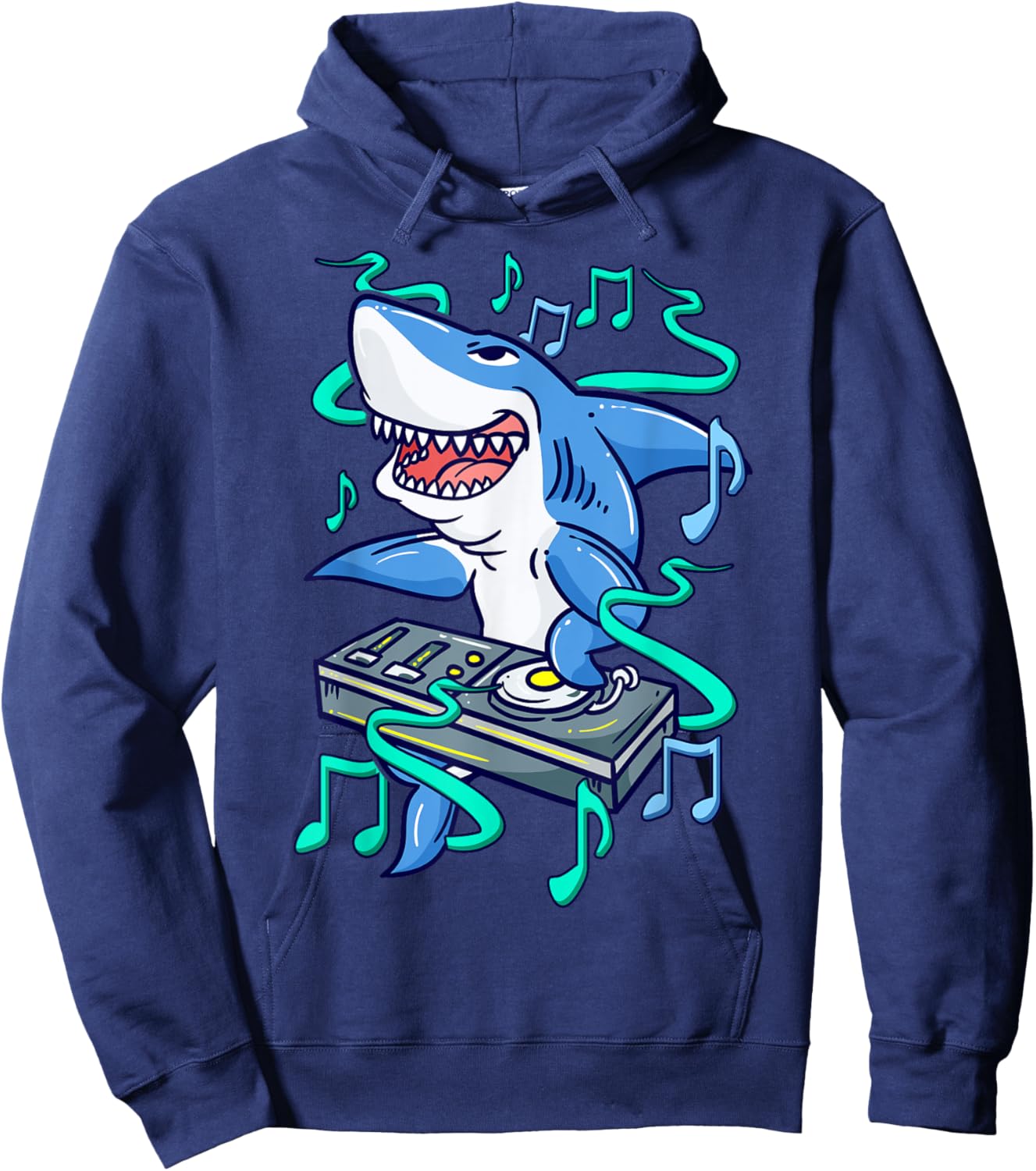 Shark DJ Mixing on Turntables - Funny Music Mixer Hoodie - Hoodie | Navy