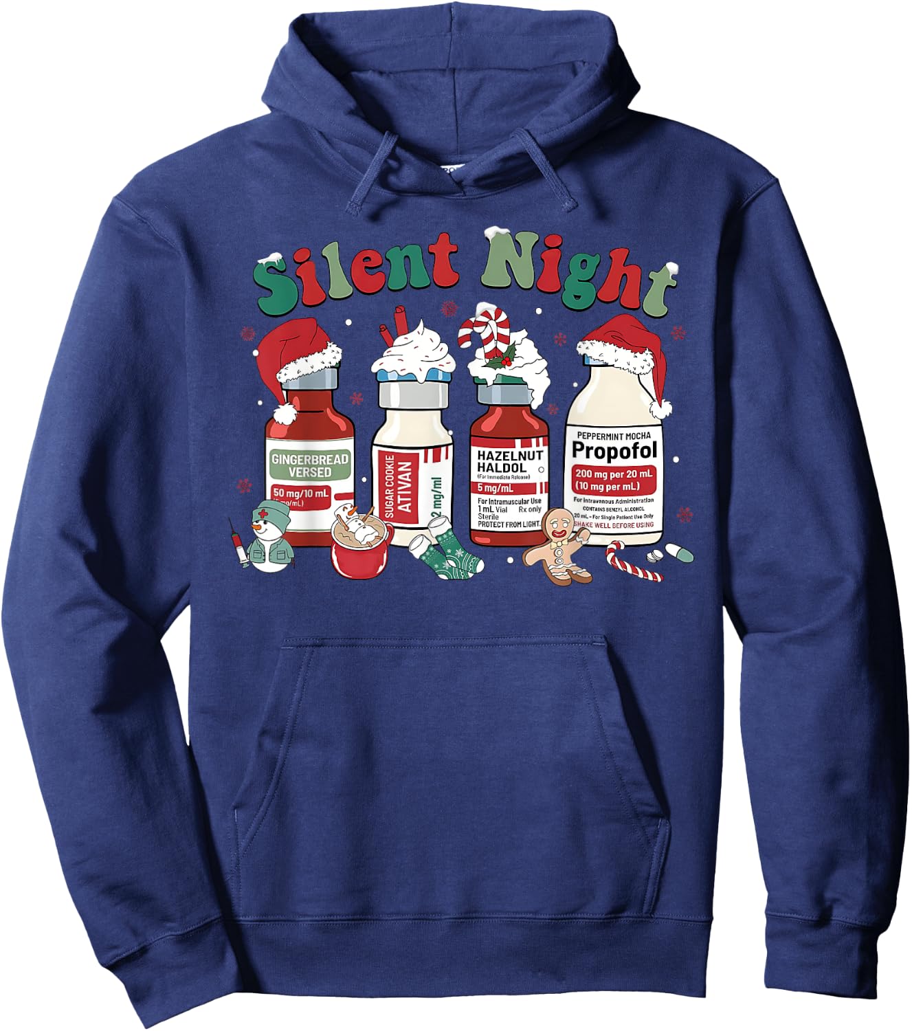 Retro Propofol Silent Night ICU Nurses Funny Merry Christmas Hoodie - Hoodie | Navy