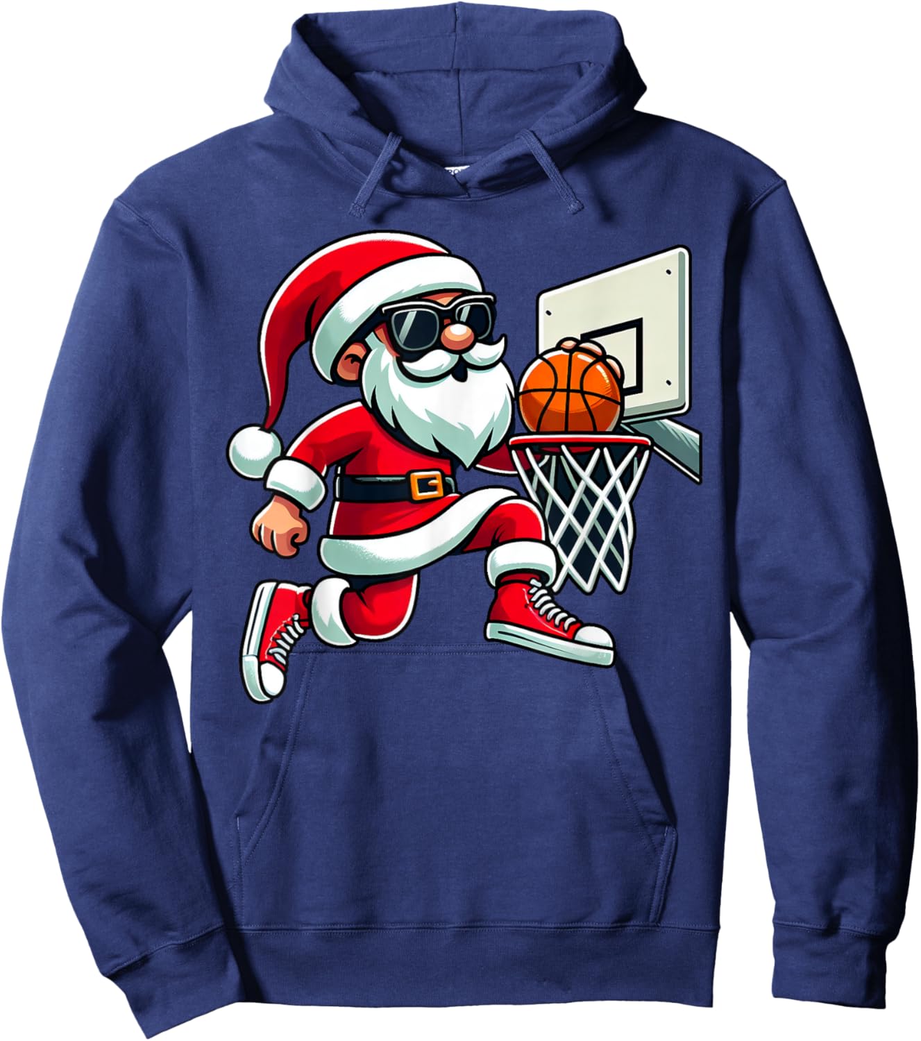 Christmas Santa Claus Dunking A Basketball Boys Kids Xmas Hoodie - Hoodie | Navy