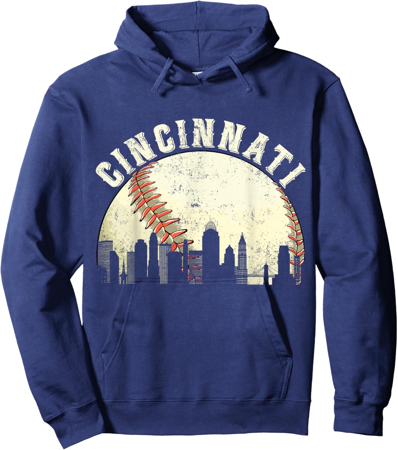 Cincinnati Vintage Baseball Distressed Gameday Retro Hoodie - Hoodie | Navy
