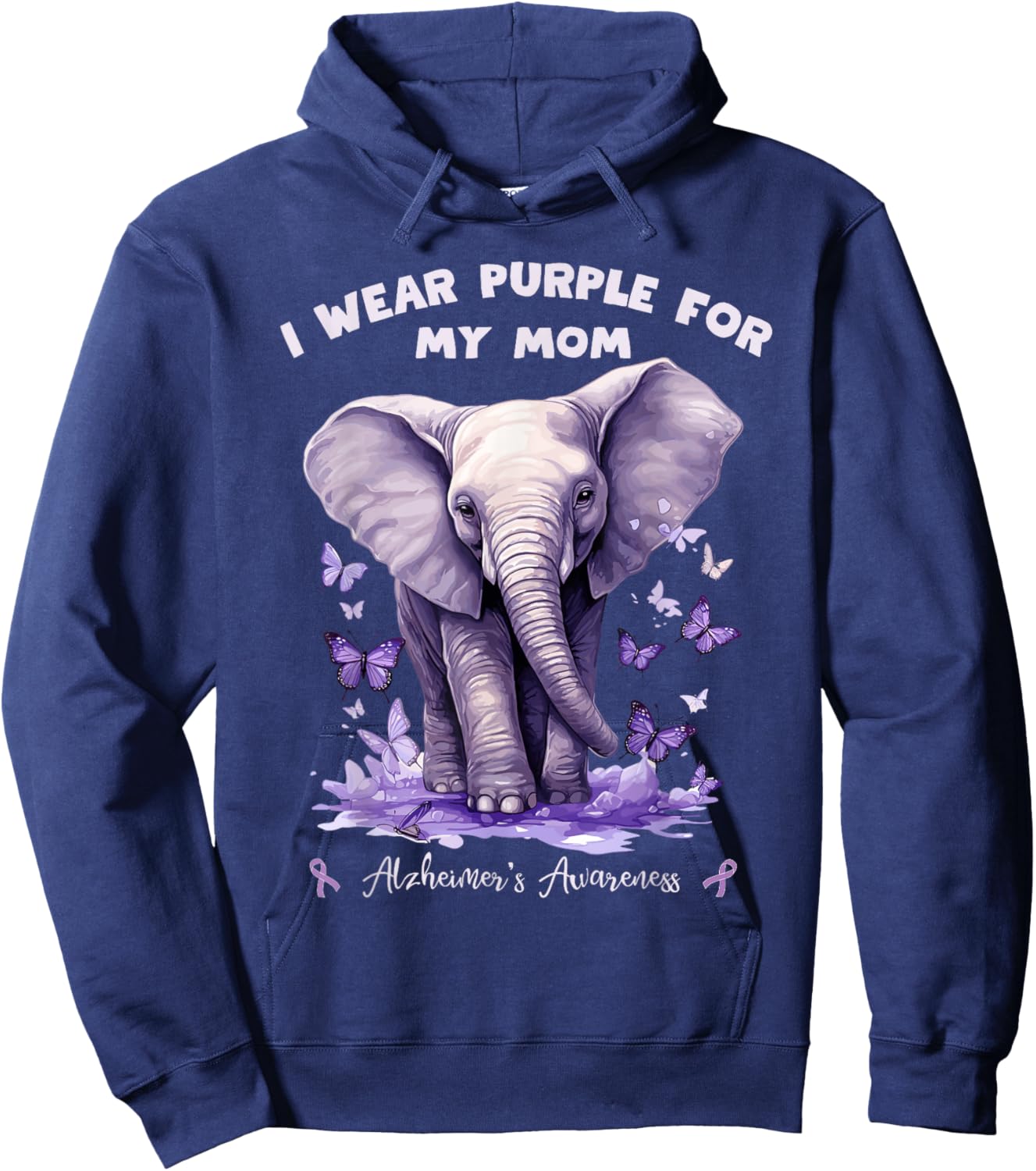 Elephant I Wear Purple For My Mom Alzheimer's Awareness Hoodie - Hoodie | Navy