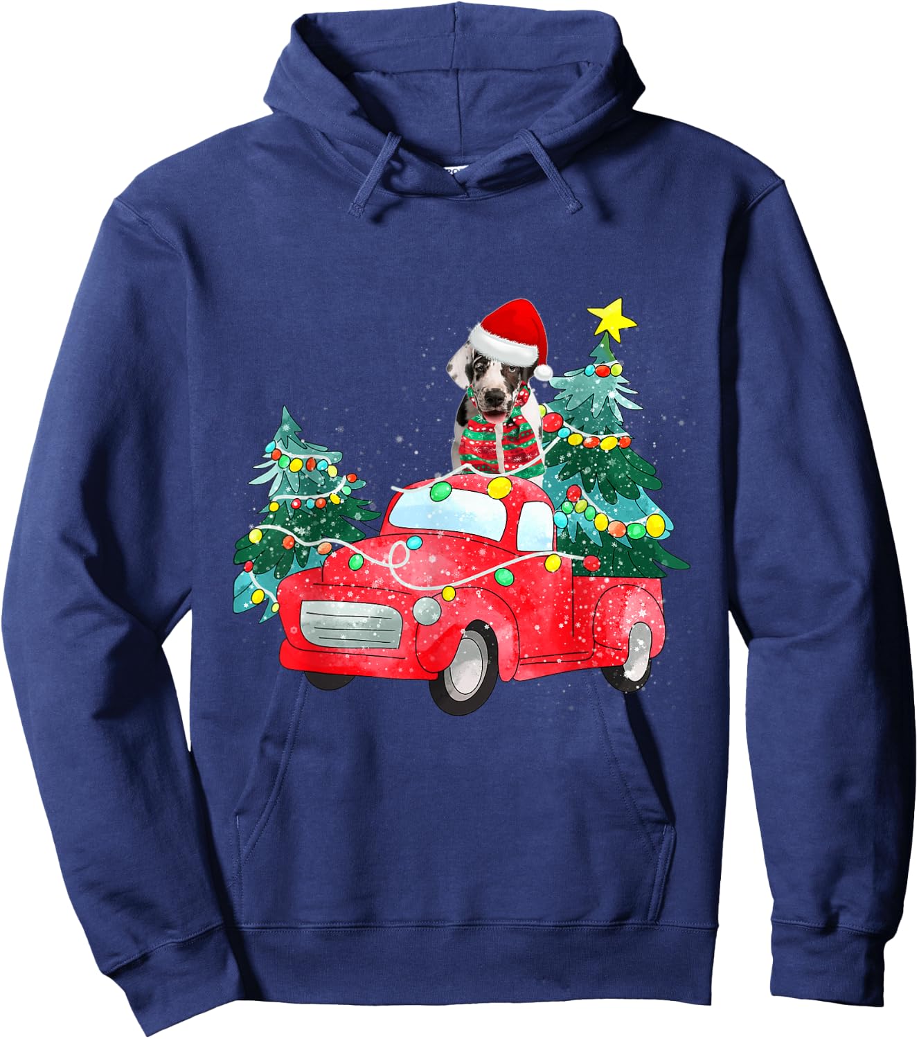 Harlequin Great Dane Dog Ride Red Truck Christmas Dog Lover Men Women Kids Hoodie - Hoodie | Navy