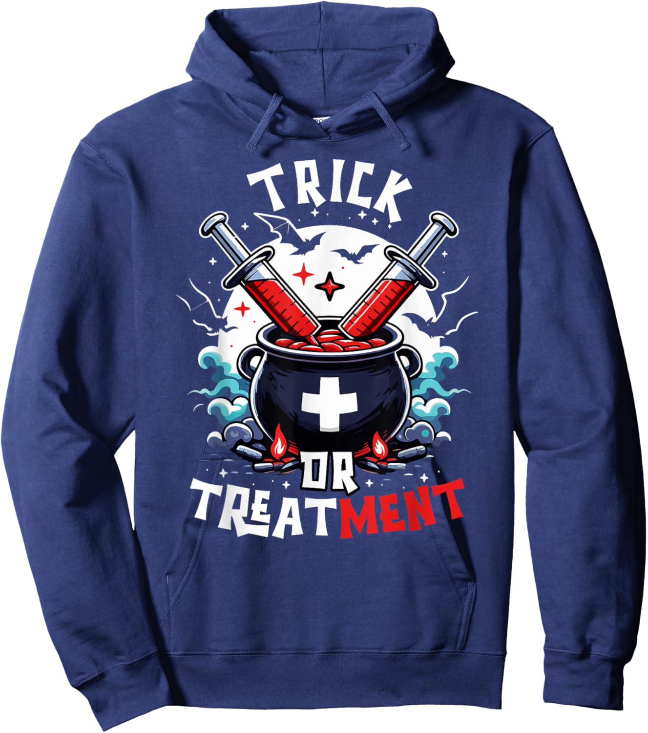 Trick Or Treatment Nurse Halloween Paramedic Doctor Hoodie - Hoodie | Navy