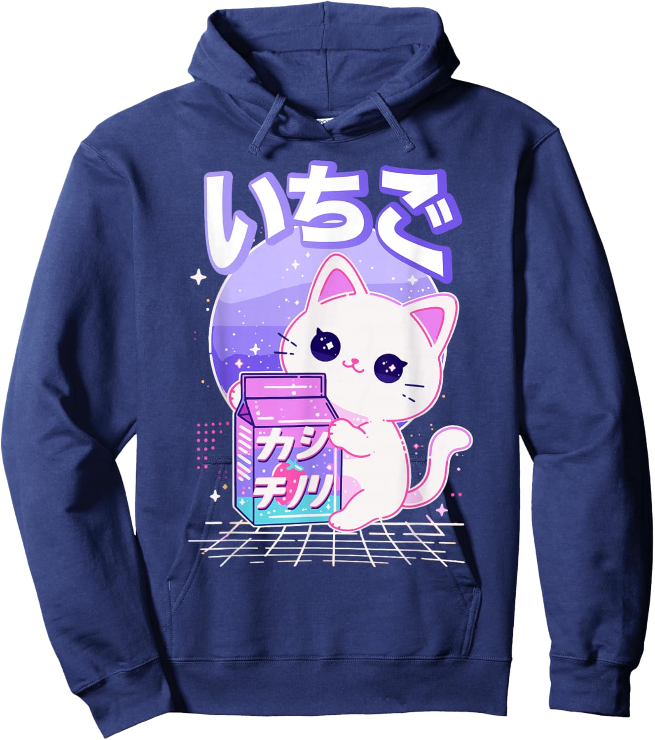 Cat Strawberry Milk Anime 90s Japanese Cat Japan Hoodie - Hoodie | Navy