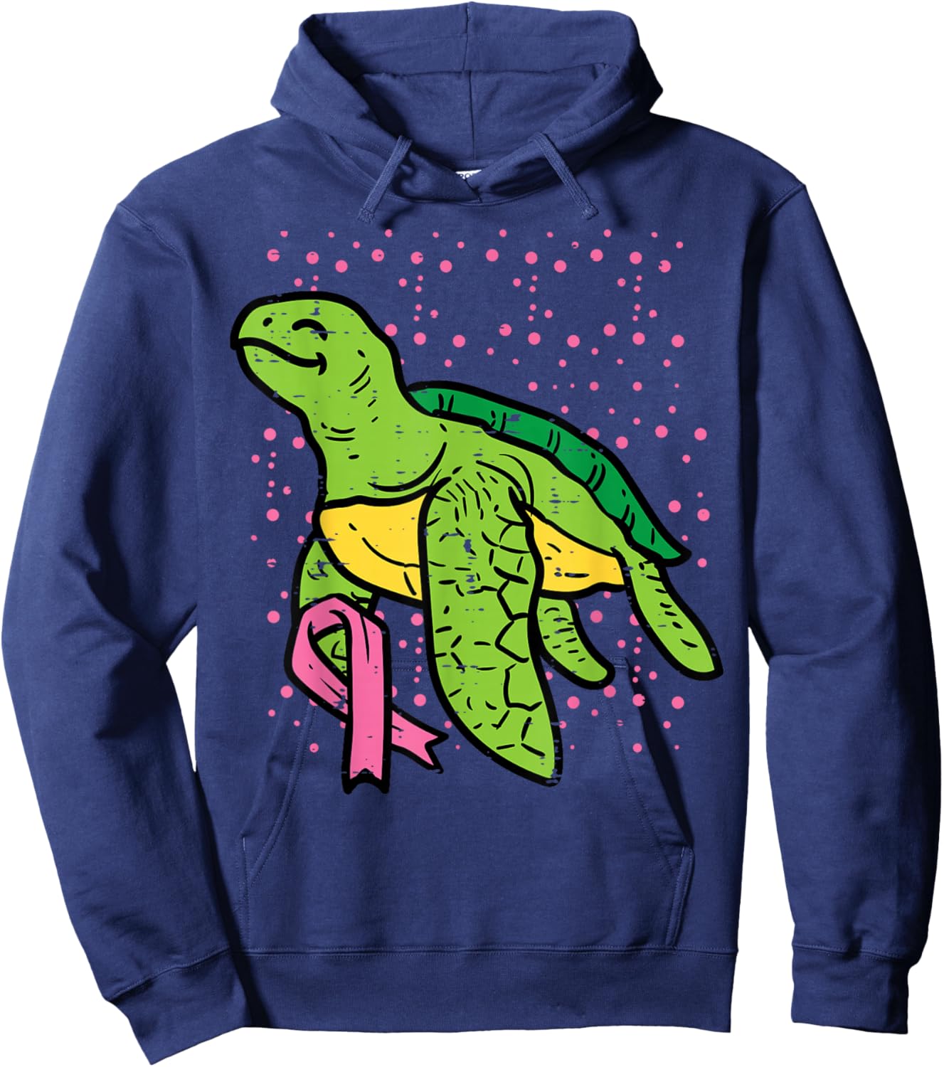 Pink Ribbon Turtle Cute Breast Cancer Awareness Women Kids Hoodie - Hoodie | Navy