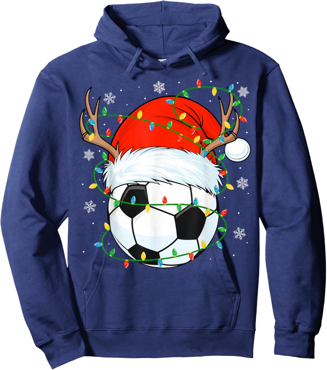 Santa Soccer Ball Xmas Lights Christmas Soccer Player Hoodie - Hoodie | Navy