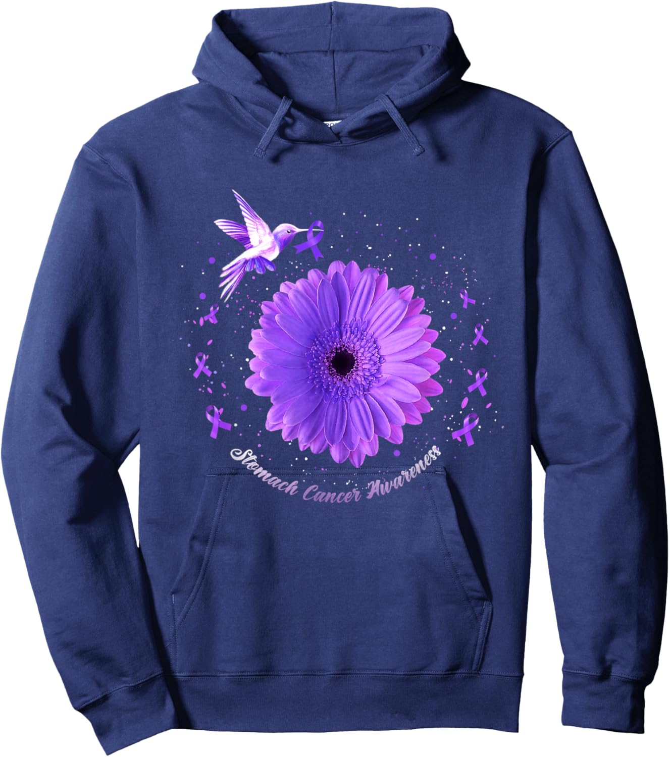 Hummingbird Periwinkle Sunflower Stomach Cancer Awareness Hoodie - Hoodie | Navy