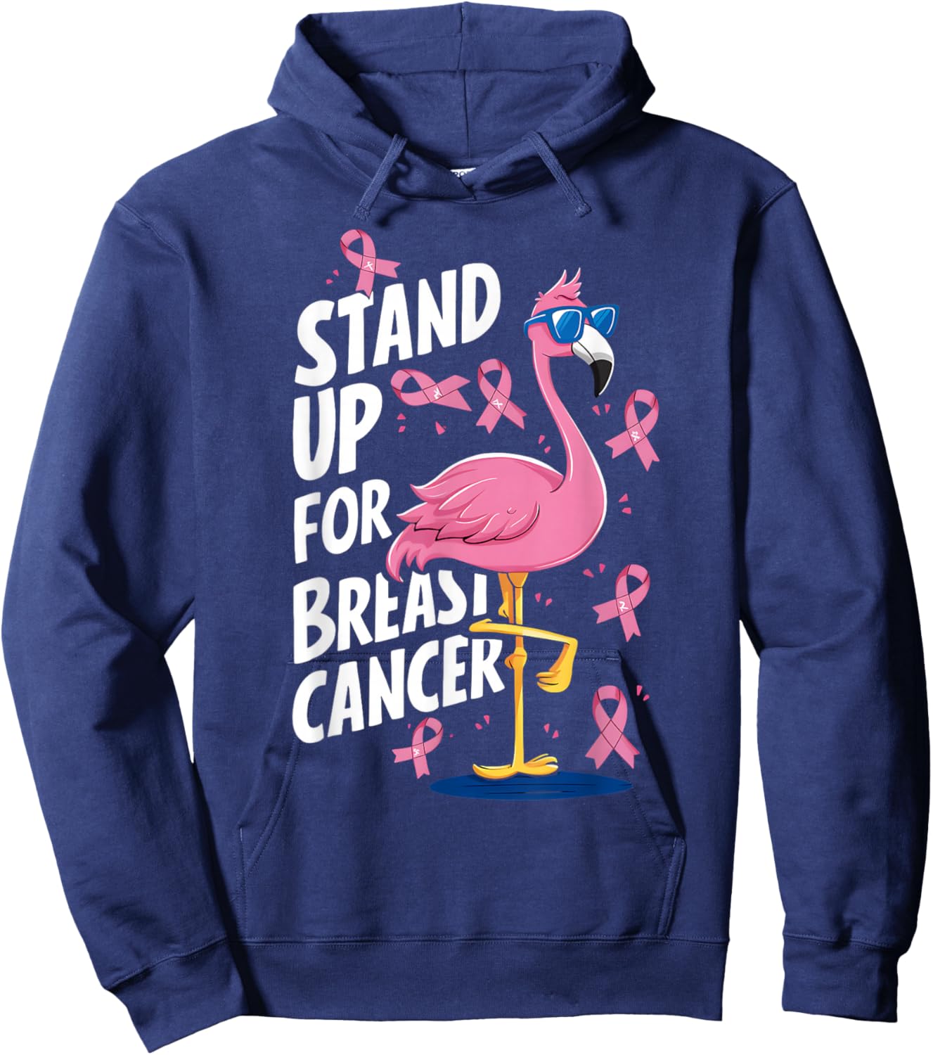 Pink Ribbon Awareness Stand Up to Breast Cancer Flamingo Hoodie - Hoodie | Navy