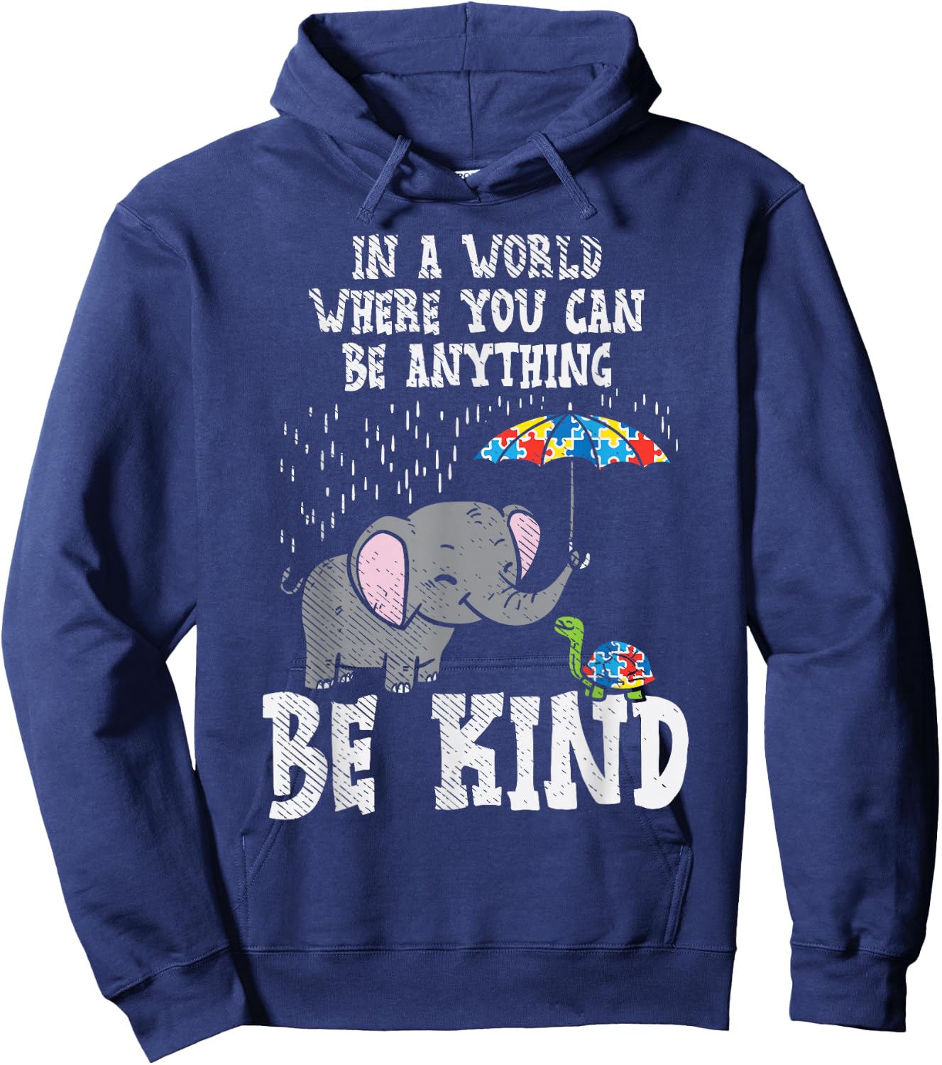 In A World Be Kind Cute Elephant Turtle Umbrella Autism Gift Hoodie - Hoodie | Navy