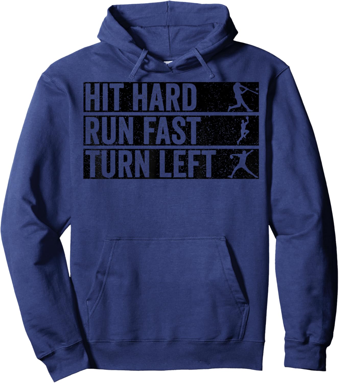 Hit Hard Run Fast Turn Left Baseball Coach Mom Dad Kid Funny Hoodie - Hoodie | Navy