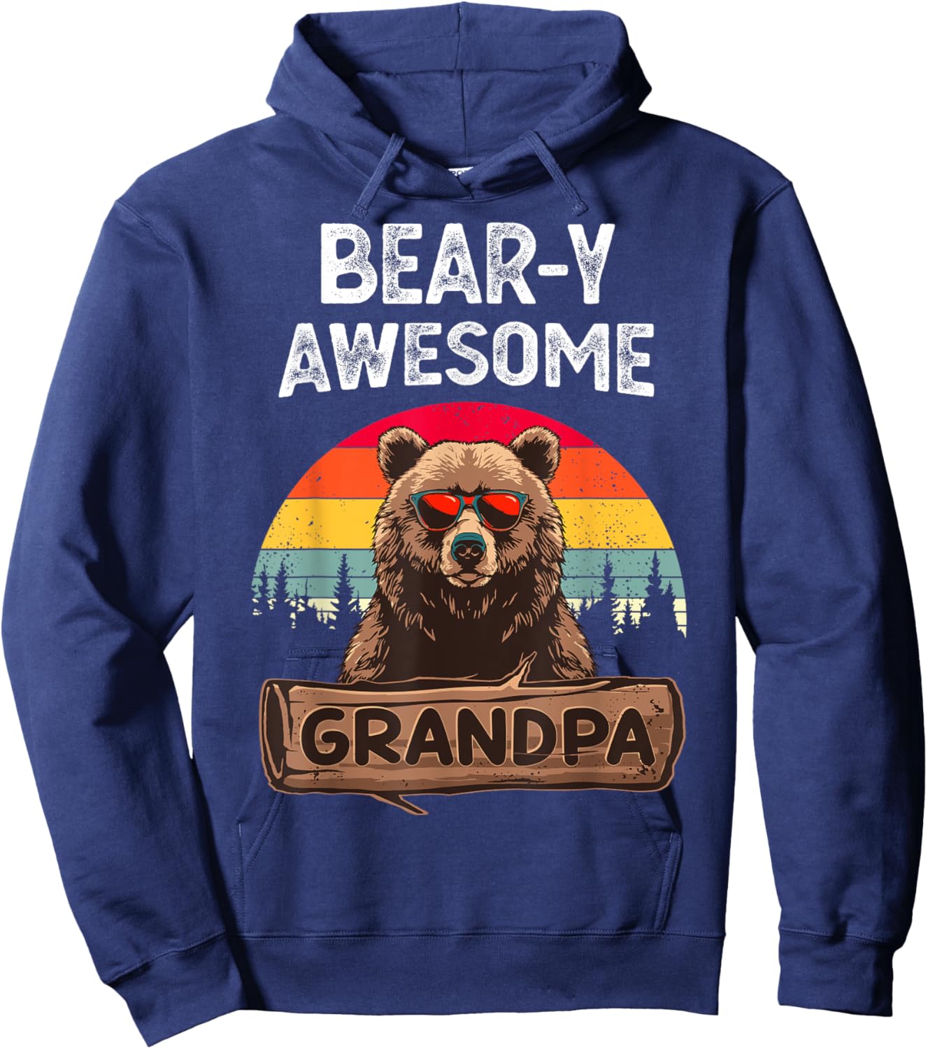 Bear-y Awesome Grandpa Funny Saying Bear Vintage Grandfather Hoodie - Hoodie | Navy