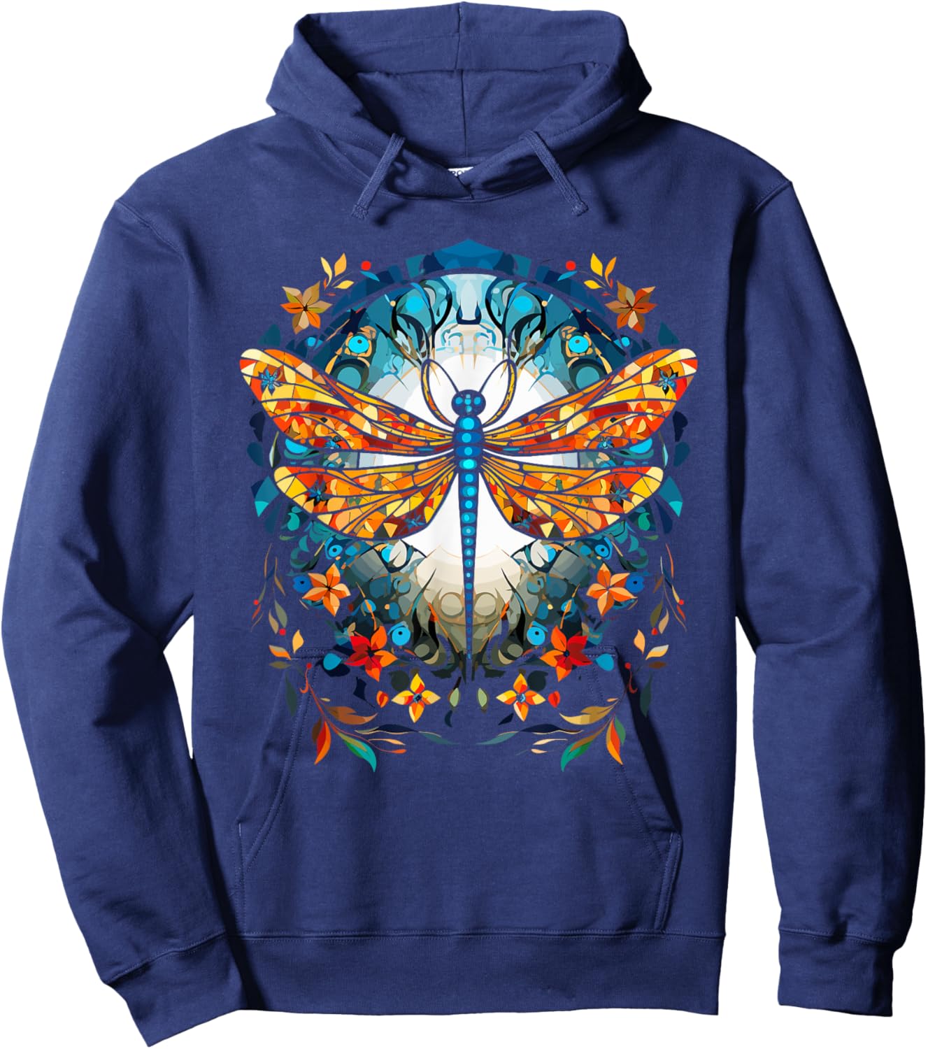 Magical Dragonfly Lover Stained Glass Graphic Design Art Hoodie - Hoodie | Navy